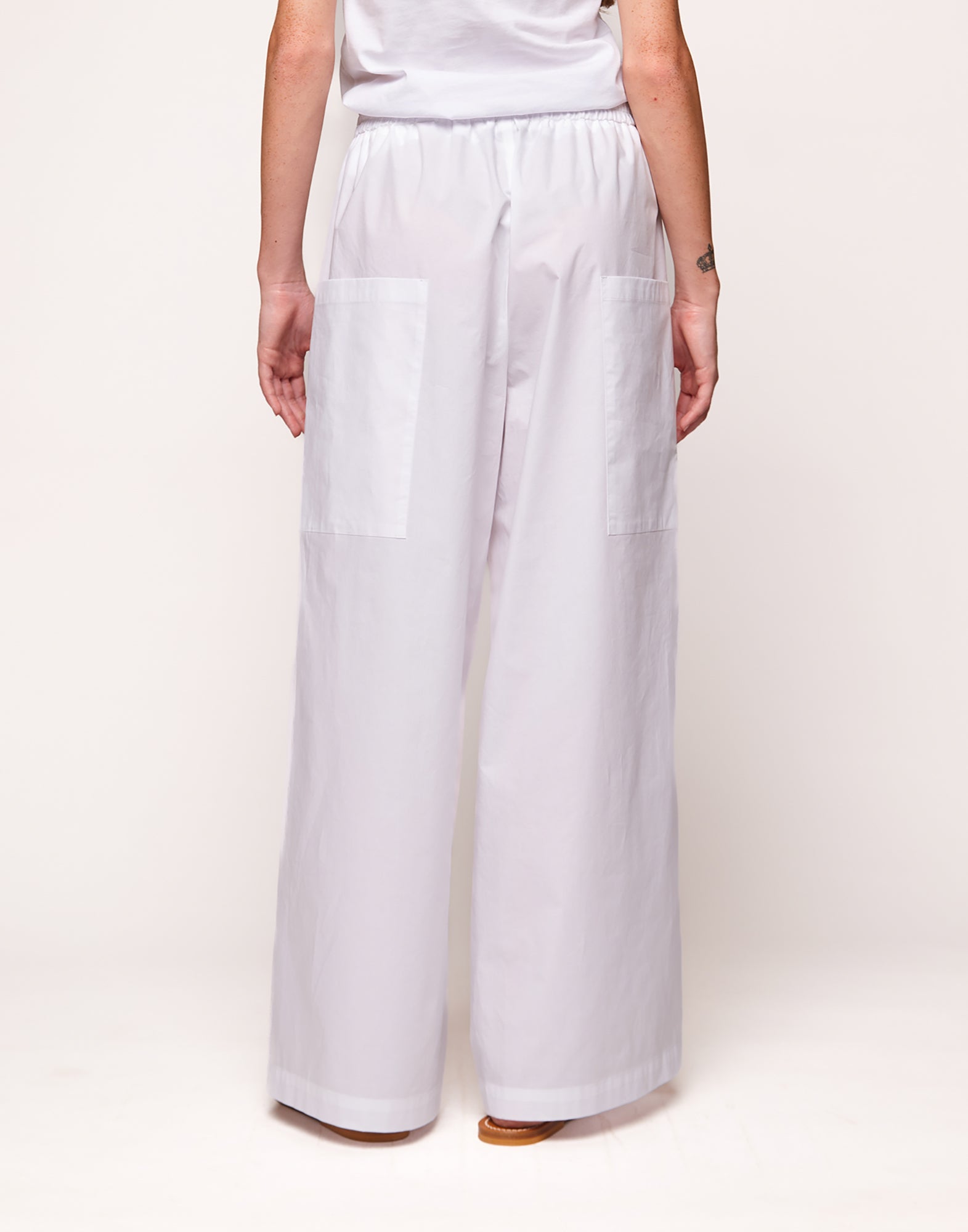 Pantaloni Ampi in Popeline Off White