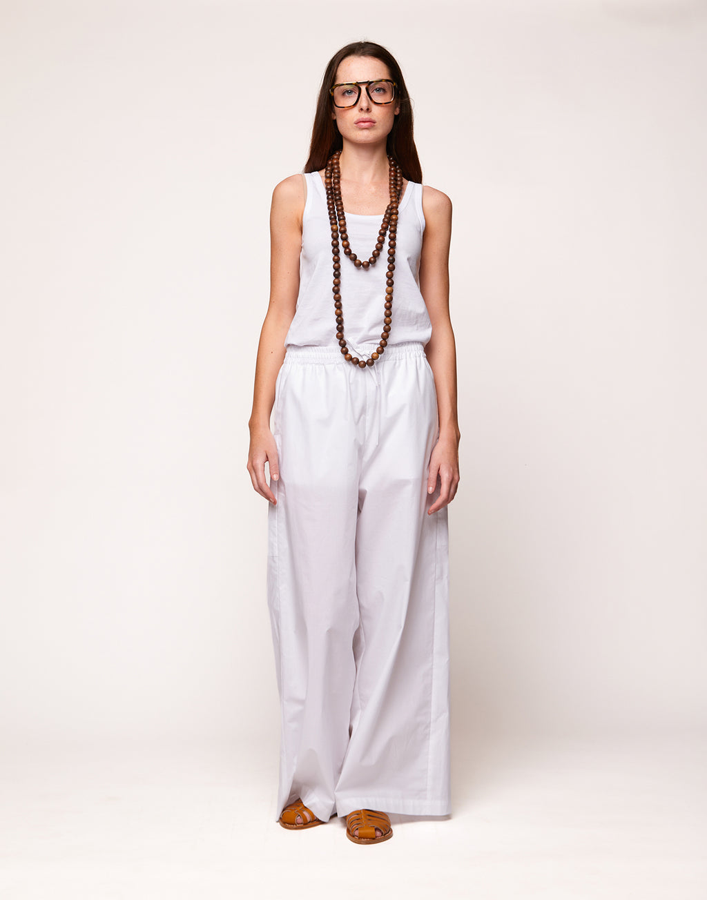 Pantaloni Ampi in Popeline Off White