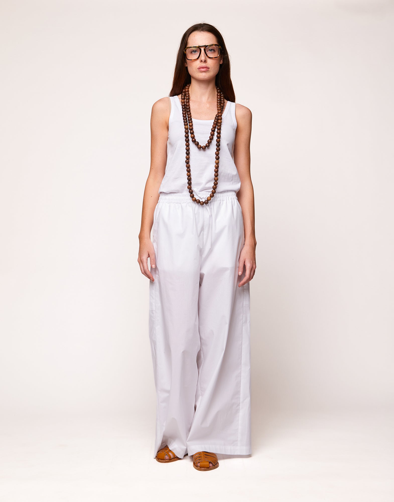 Pantaloni Ampi in Popeline Off White