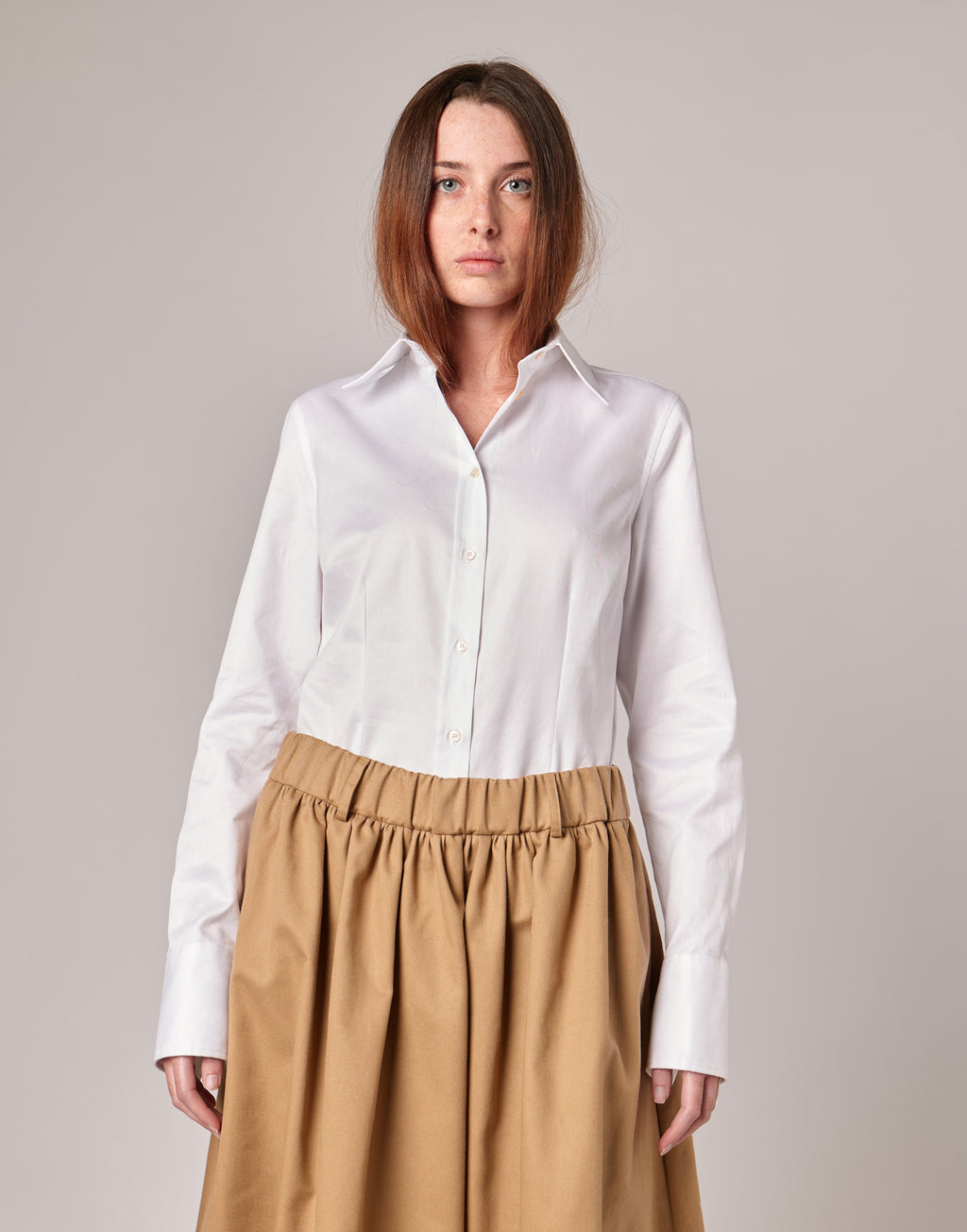 Camicia Slim con Gemelli in Popeline Oxford Bianco