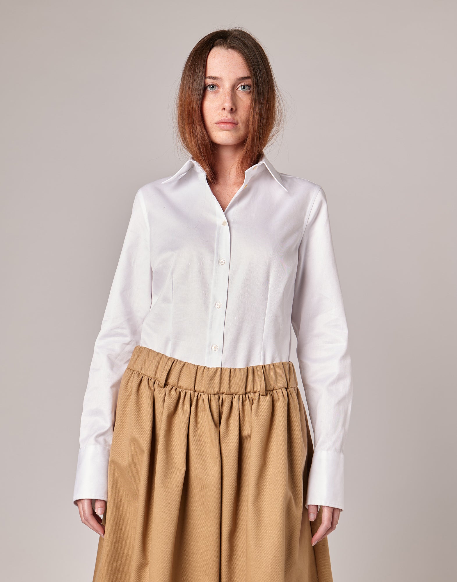 Camicia Slim con Gemelli in Popeline Oxford Bianco