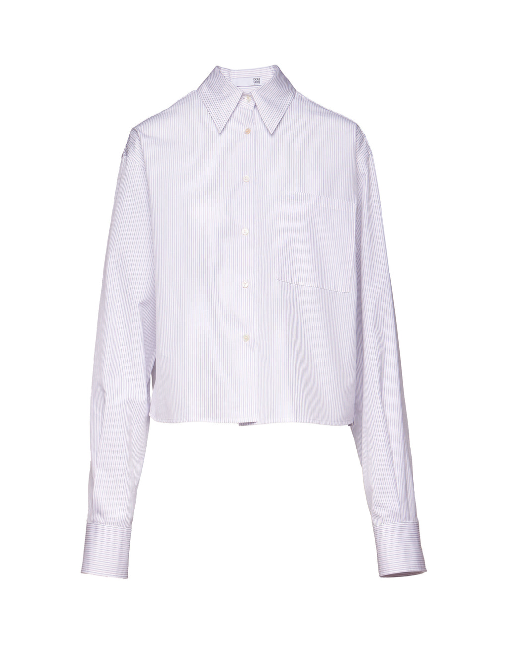 Camicia Cropped in Popeline Rigato Bianco/Bordeaux/Blu