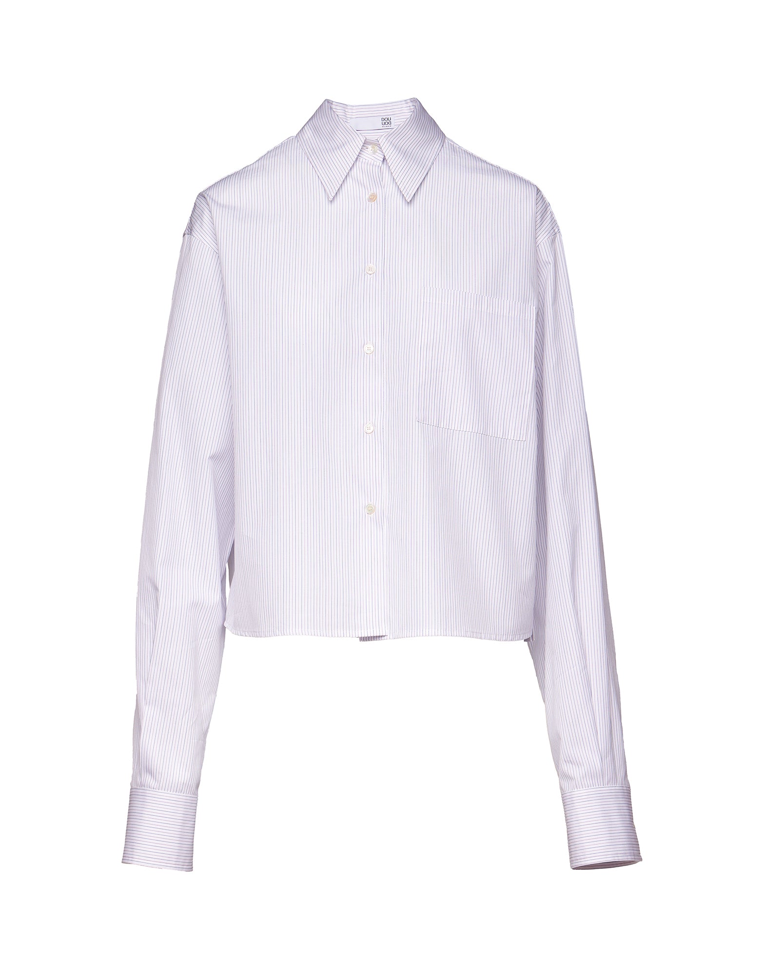 Camicia Cropped in Popeline Rigato Bianco/Bordeaux/Blu