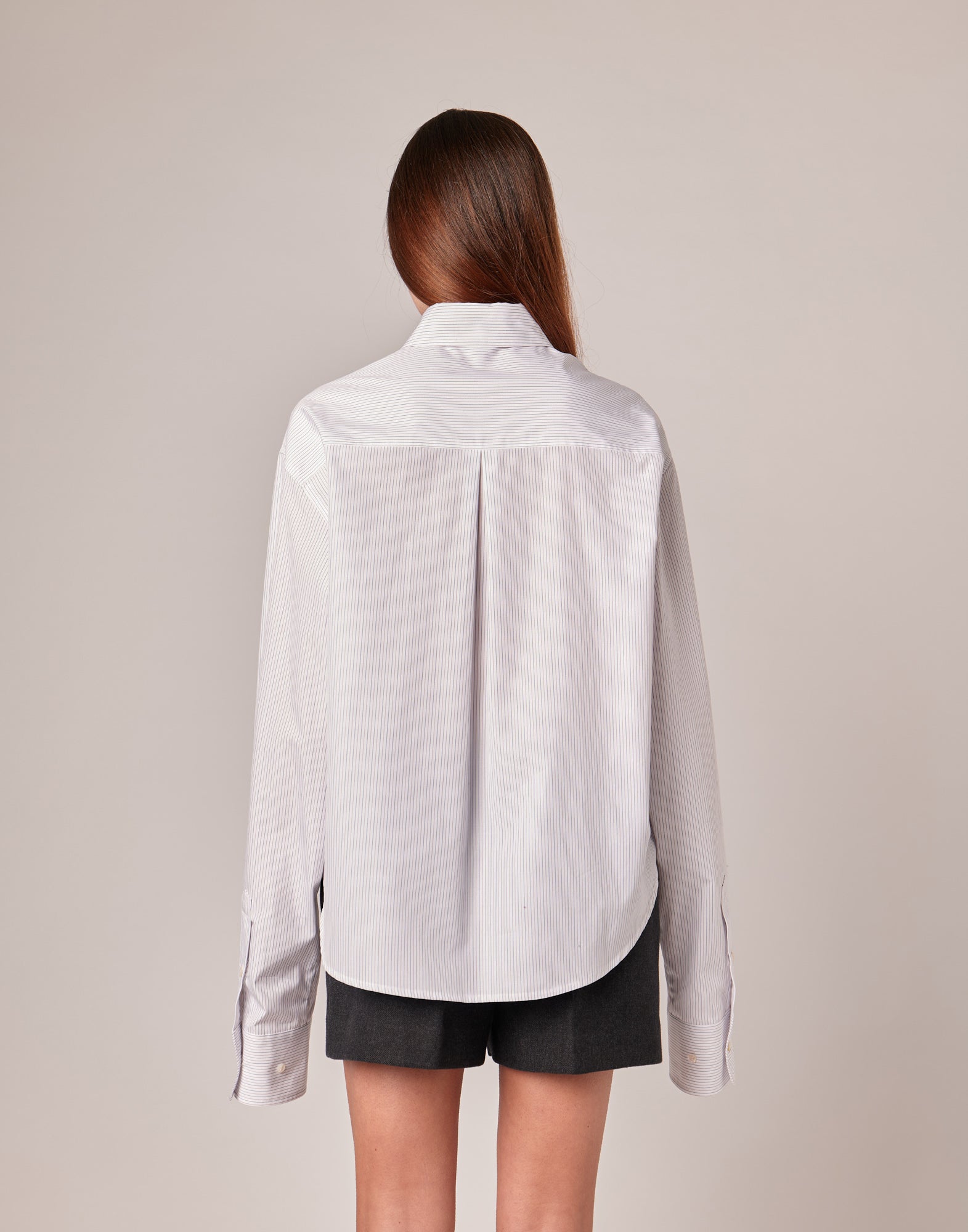 Camicia Cropped in Popeline Rigato Bianco/Bordeaux/Blu
