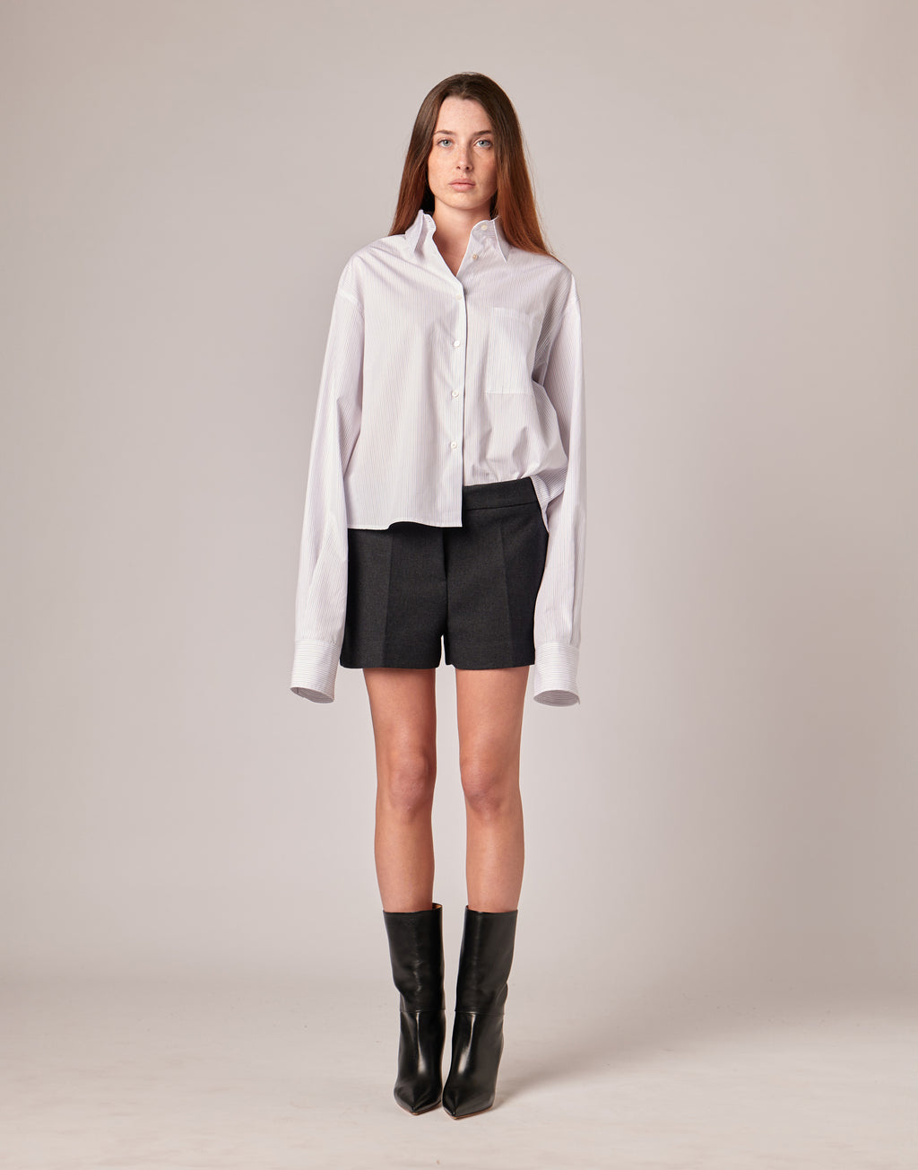 Camicia Cropped in Popeline Rigato Bianco/Bordeaux/Blu