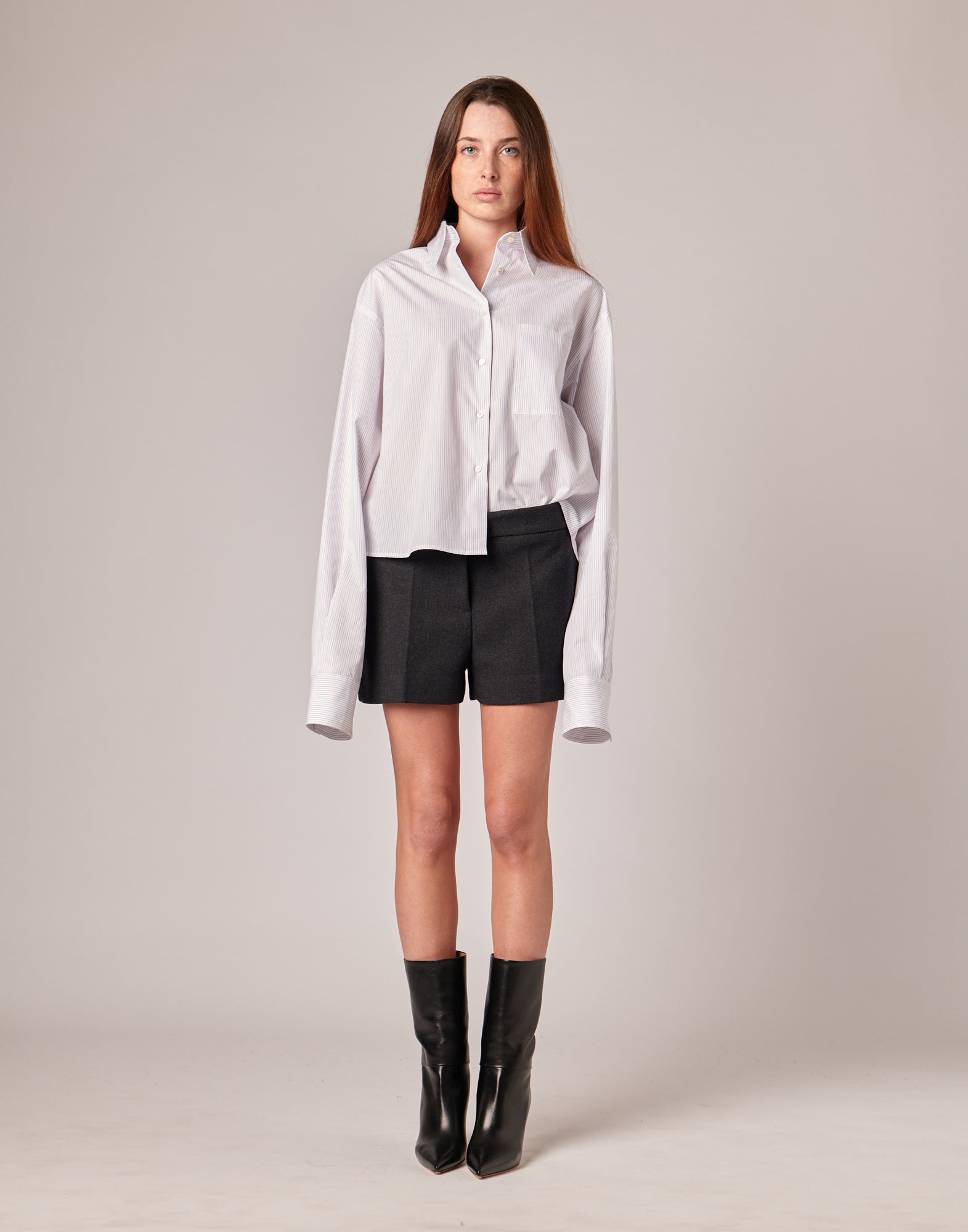 Camicia Cropped in Popeline Rigato Bianco/Bordeaux/Blu