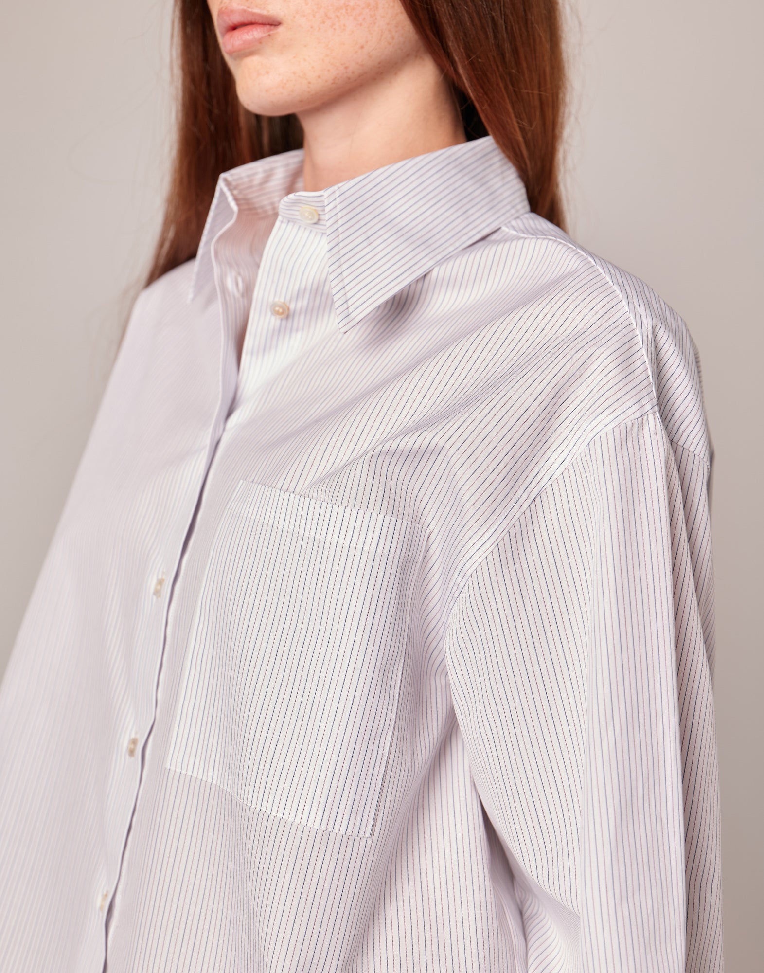 Camicia Cropped in Popeline Rigato Bianco/Bordeaux/Blu