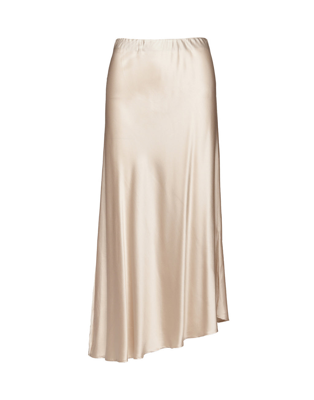 Gonna Lunga Asimmetrica in Satin Stretch Champagne