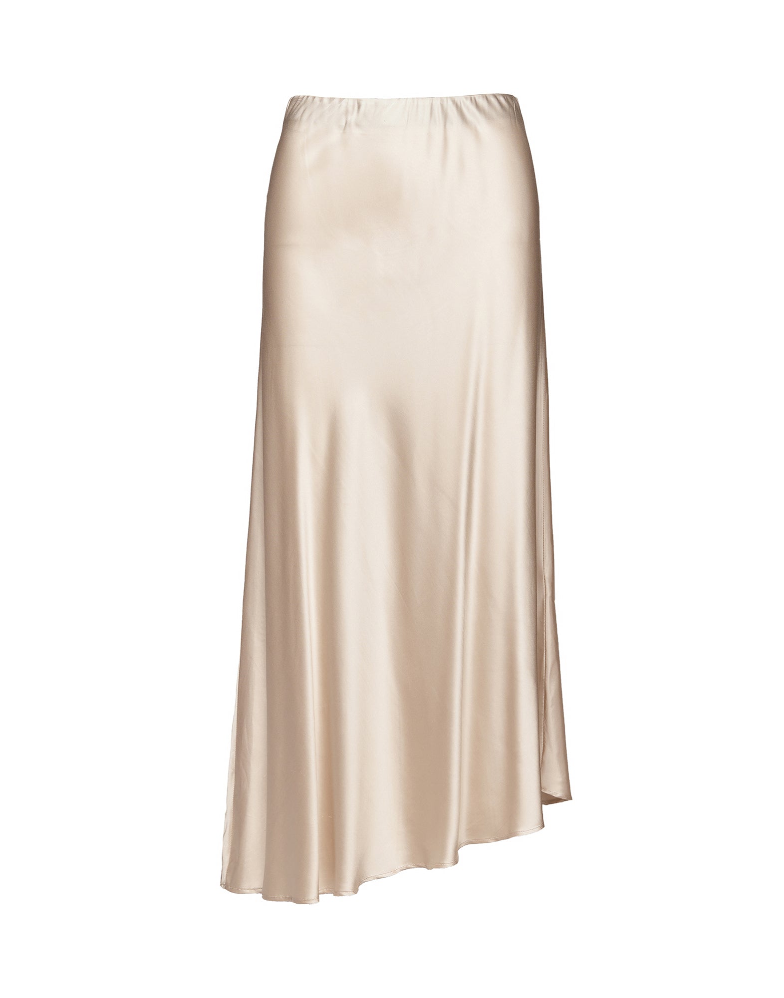 Gonna Lunga Asimmetrica in Satin Stretch Champagne