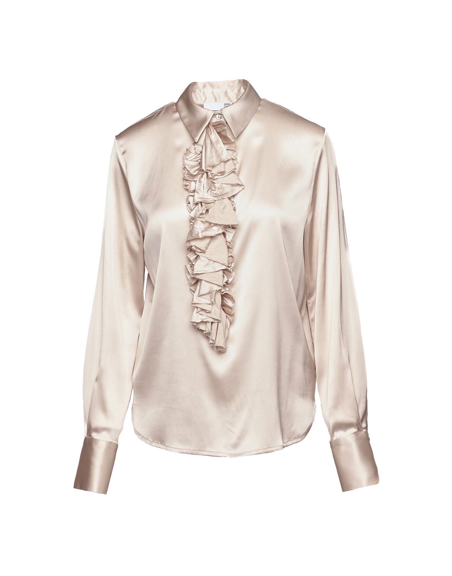 Camicia in Satin Stretch con Rouches Frontali Champagne