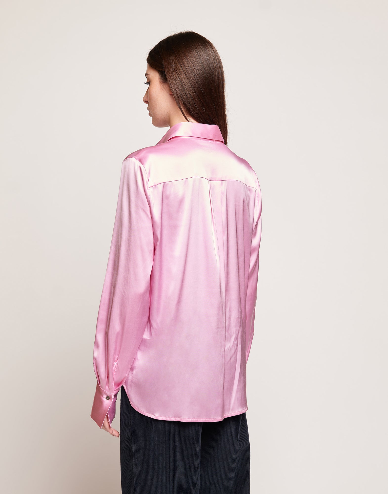 Camicia in Satin Stretch con Rouches Frontali Bocciolo