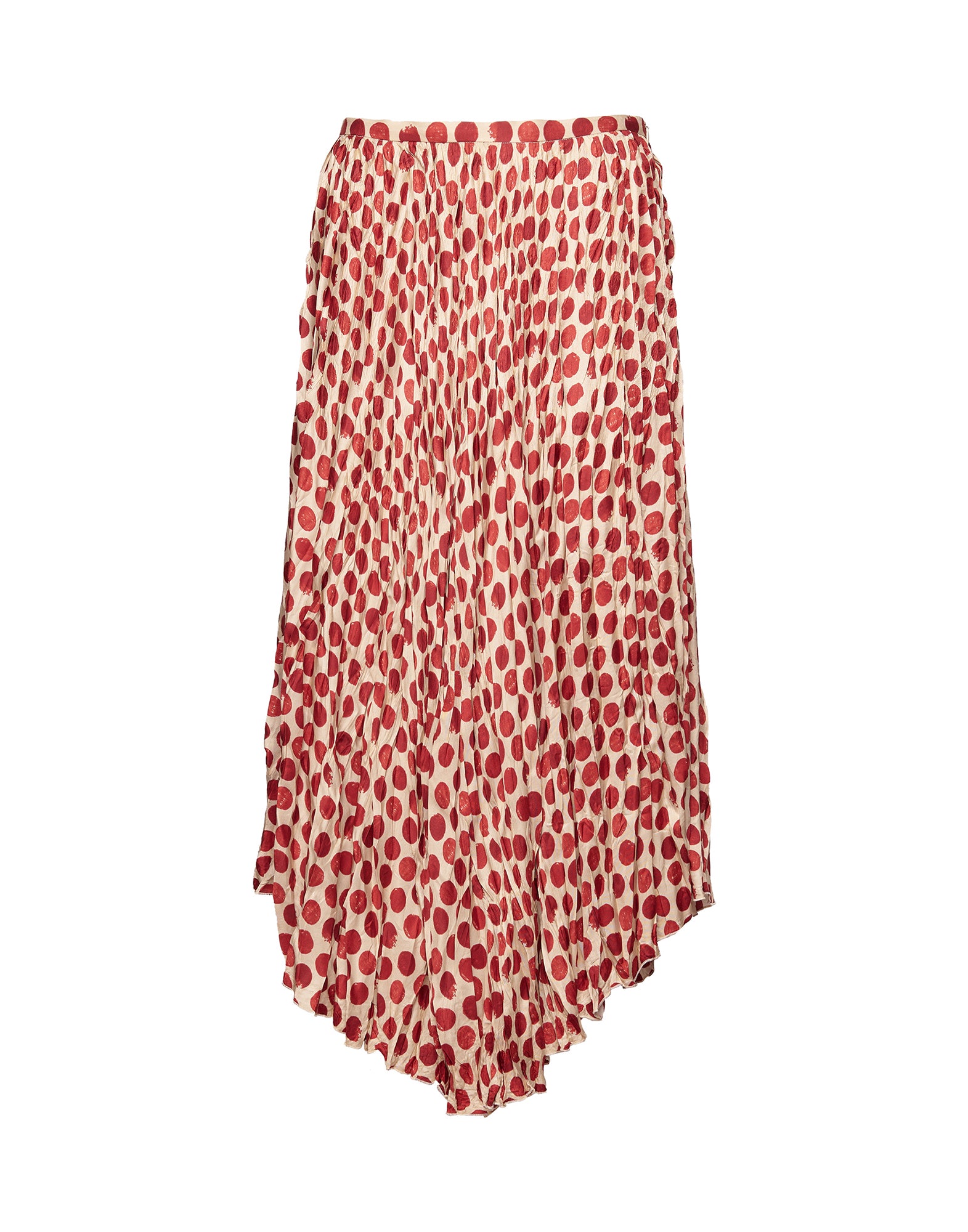 Gonna Lunga Plissé in Twill Stampato a Pois Vaniglia/Cherry