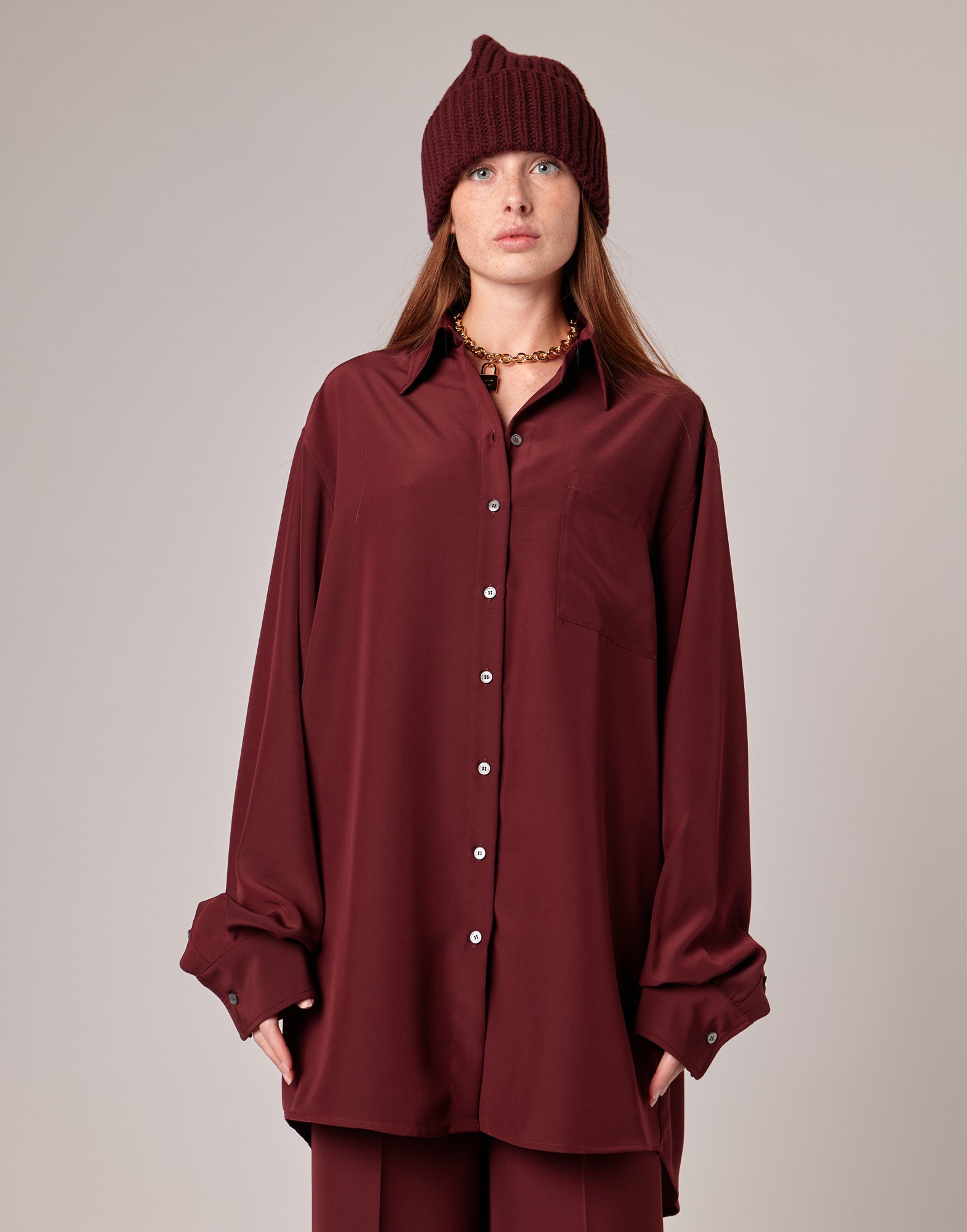 Camicia Lunga Over in Cady Bordeaux