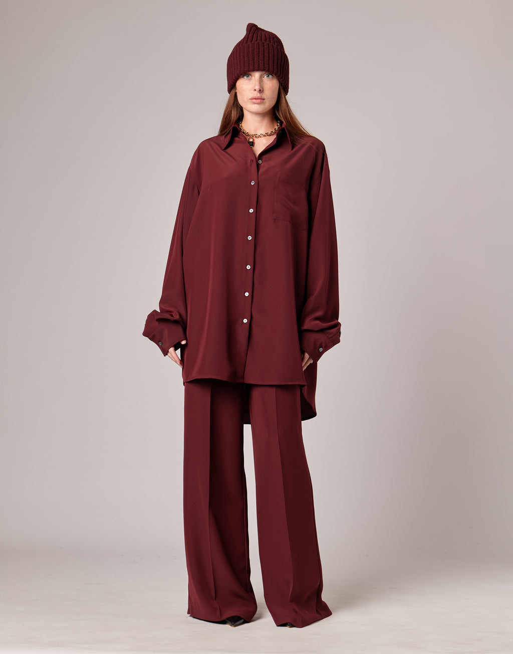 Camicia Lunga Over in Cady Bordeaux