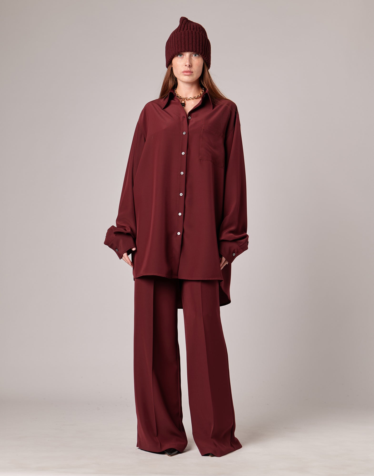 Camicia Lunga Over in Cady Bordeaux