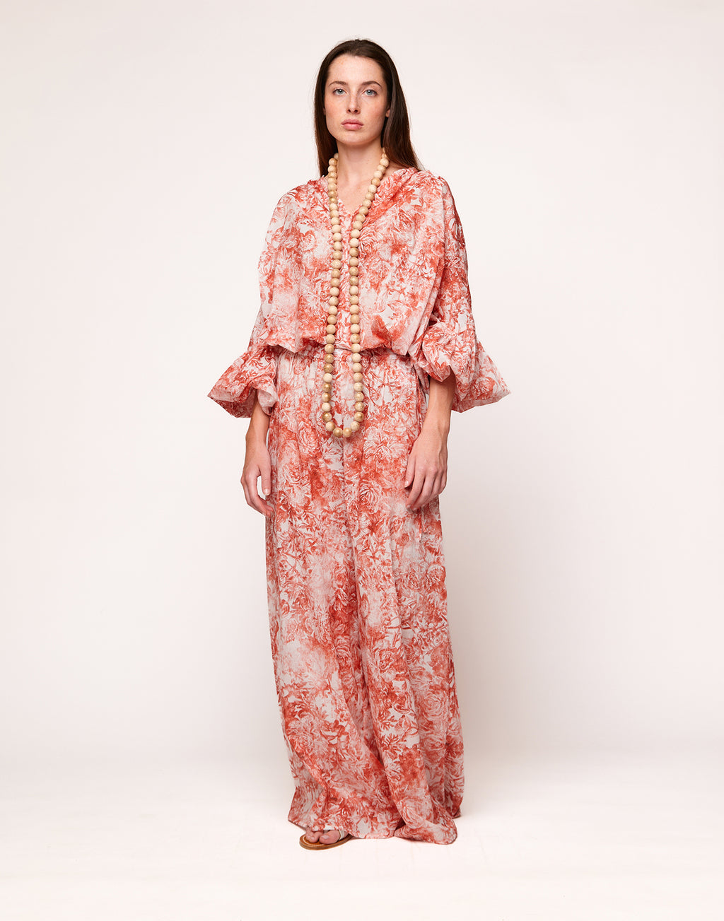 Blusa con Manica a Balloon in Mussola Floreale Cotto