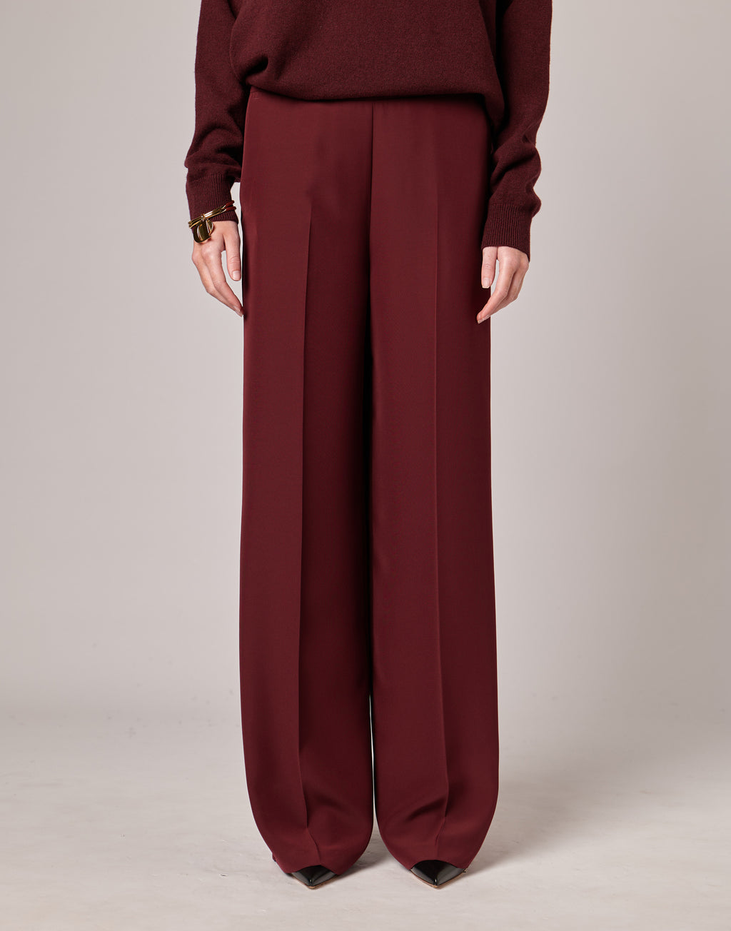 Pantaloni Ampi con Elastico in Cady Bordeaux