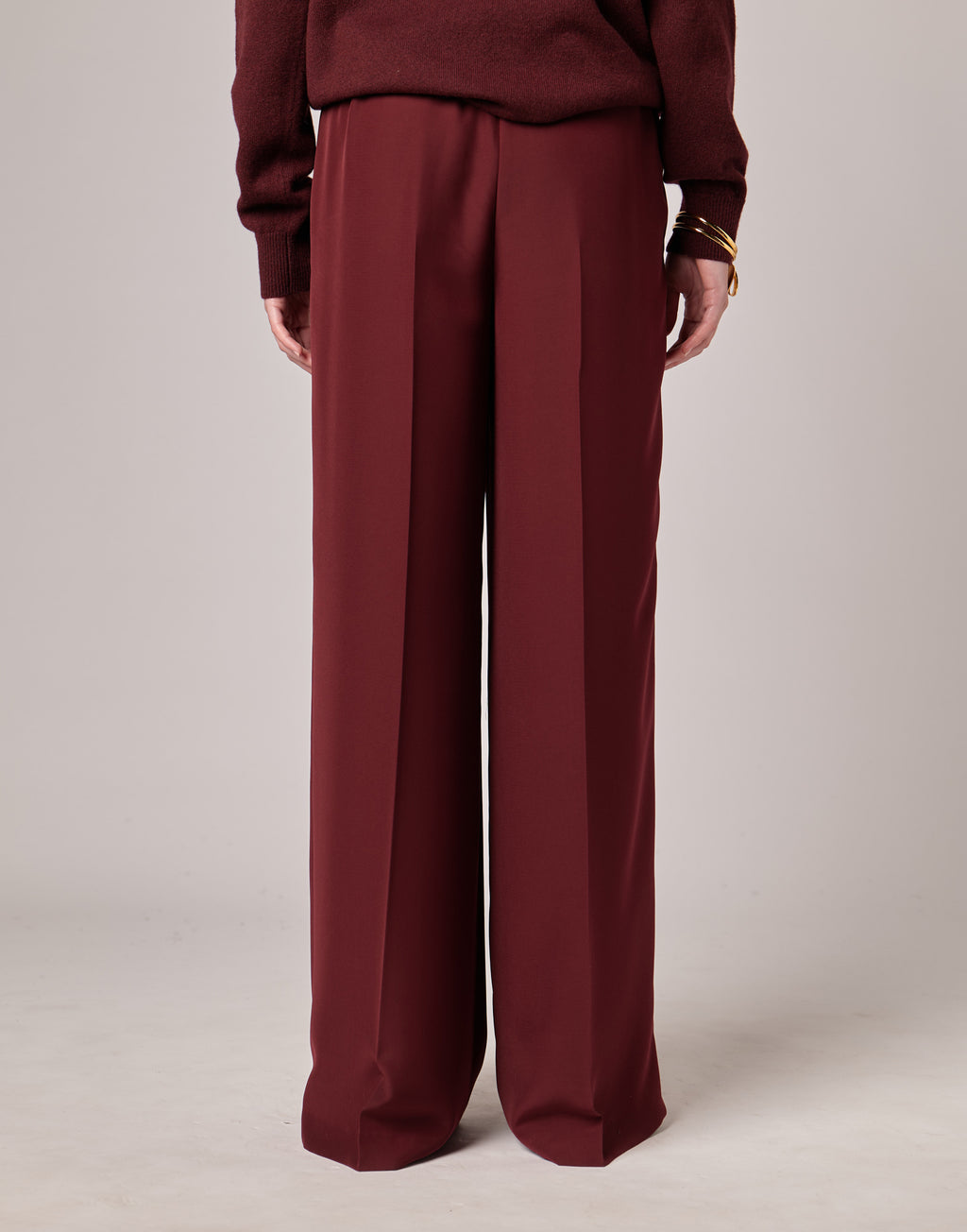 Pantaloni Ampi con Elastico in Cady Bordeaux