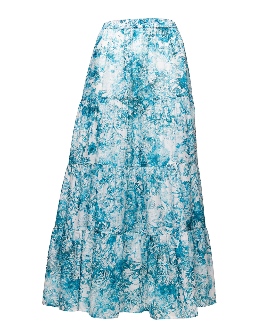 Gonna Lunga a Balze in Mussola Floreale Agata Blu