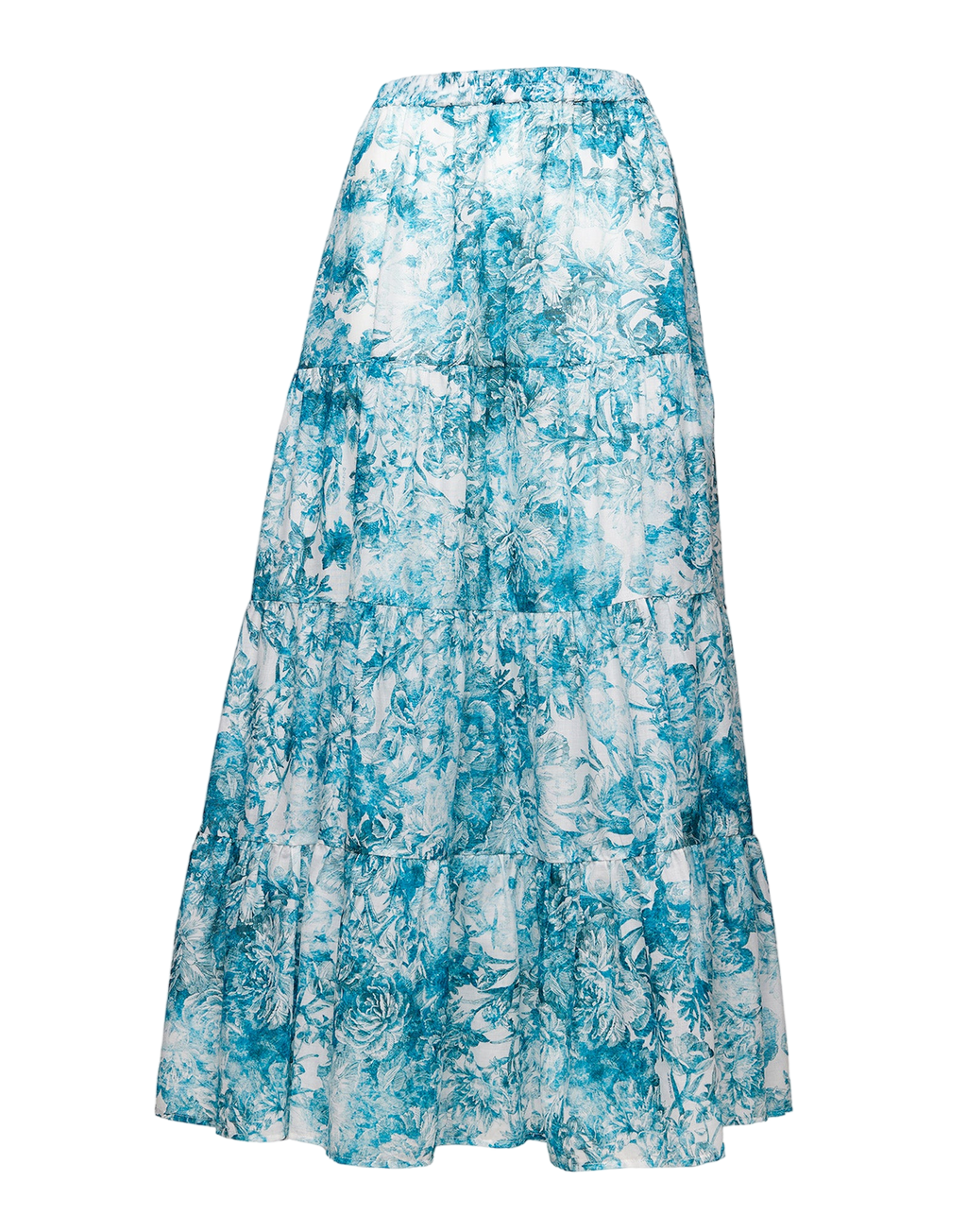 Jupe longue à volants en mousseline florale Agate bleue