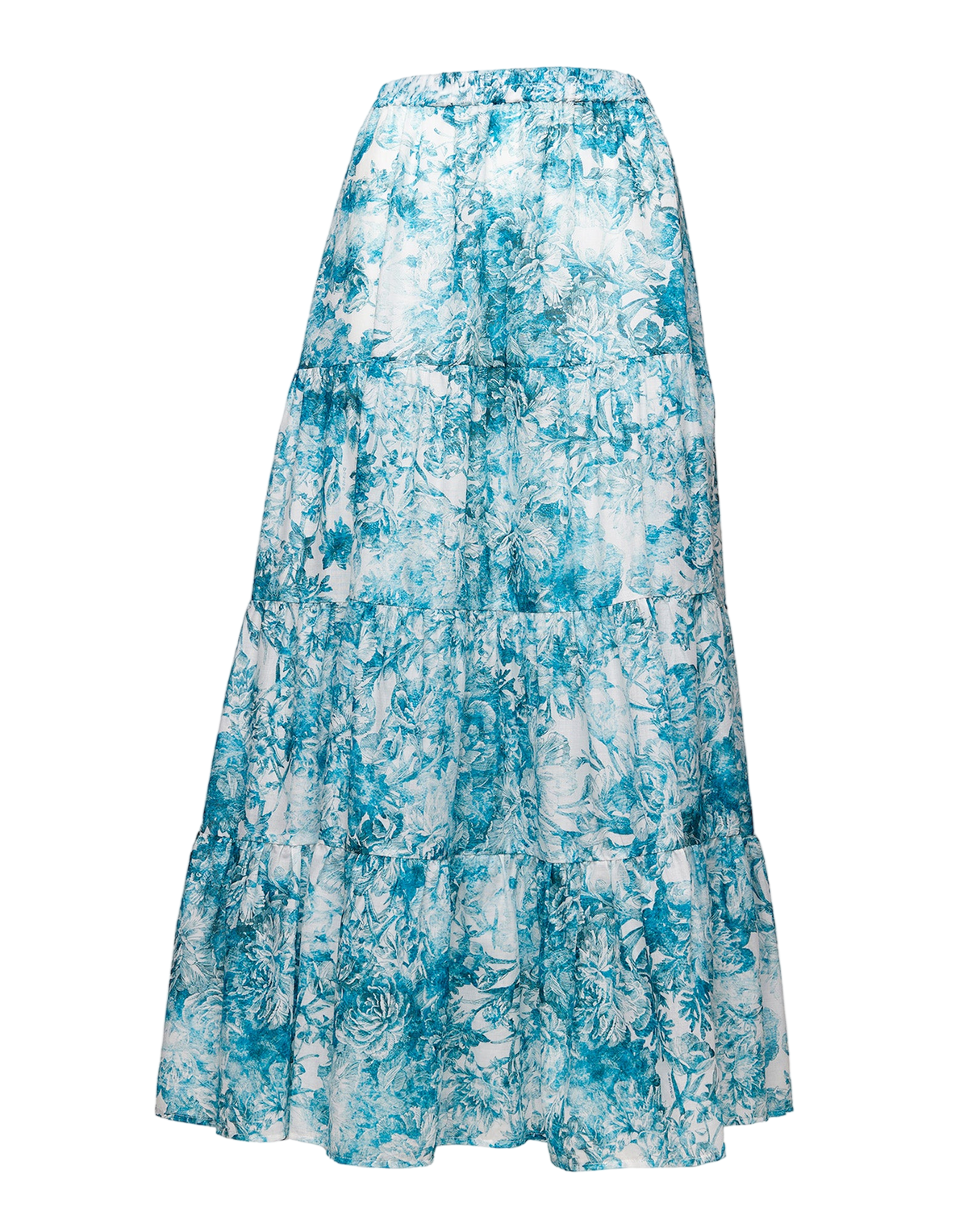 Jupe longue à volants en mousseline florale Agate bleue