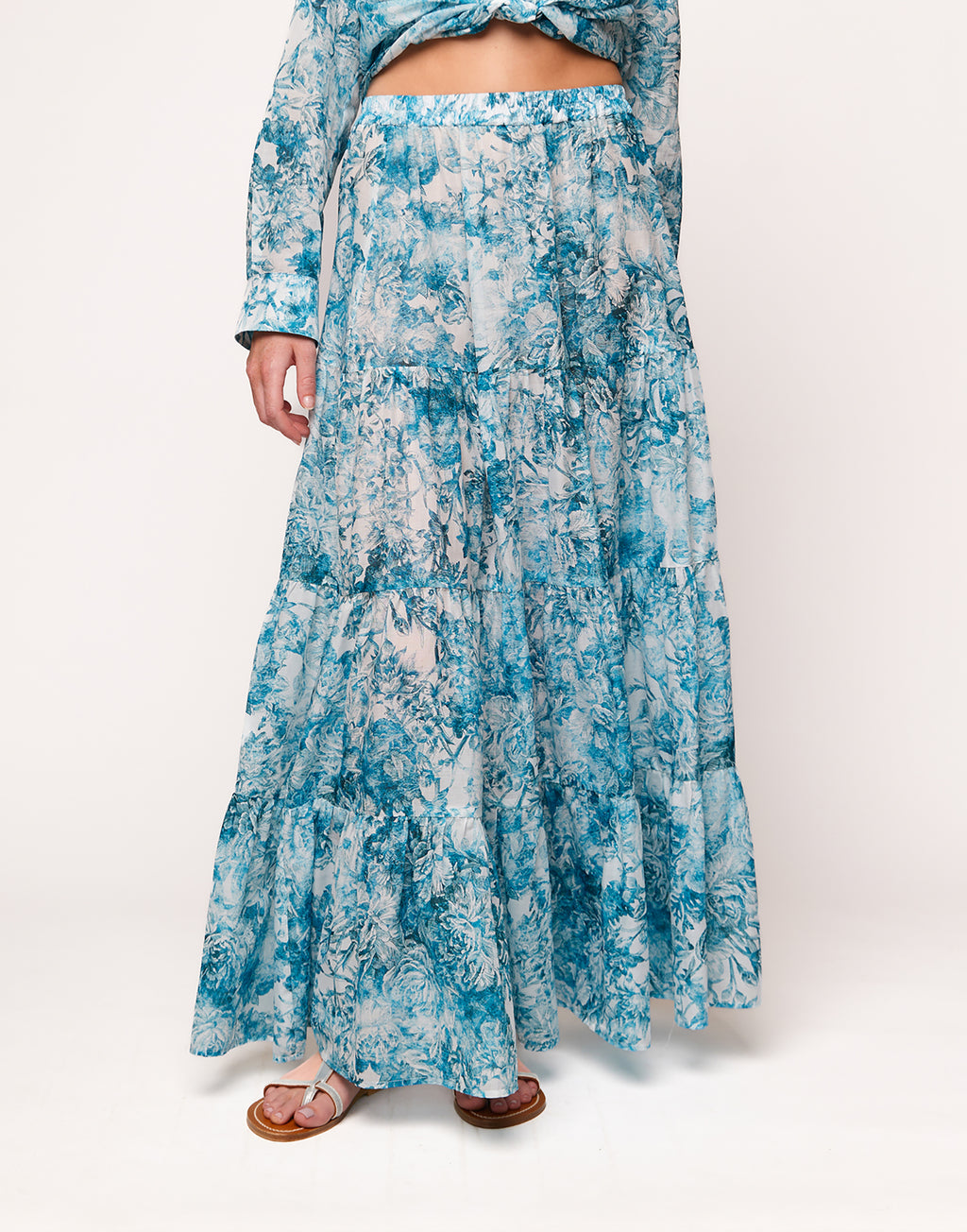 Gonna Lunga a Balze in Mussola Floreale Agata Blu