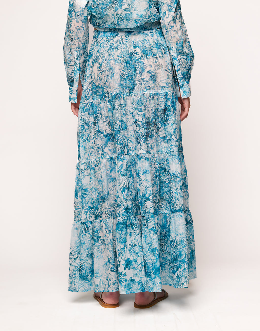 Gonna Lunga a Balze in Mussola Floreale Agata Blu