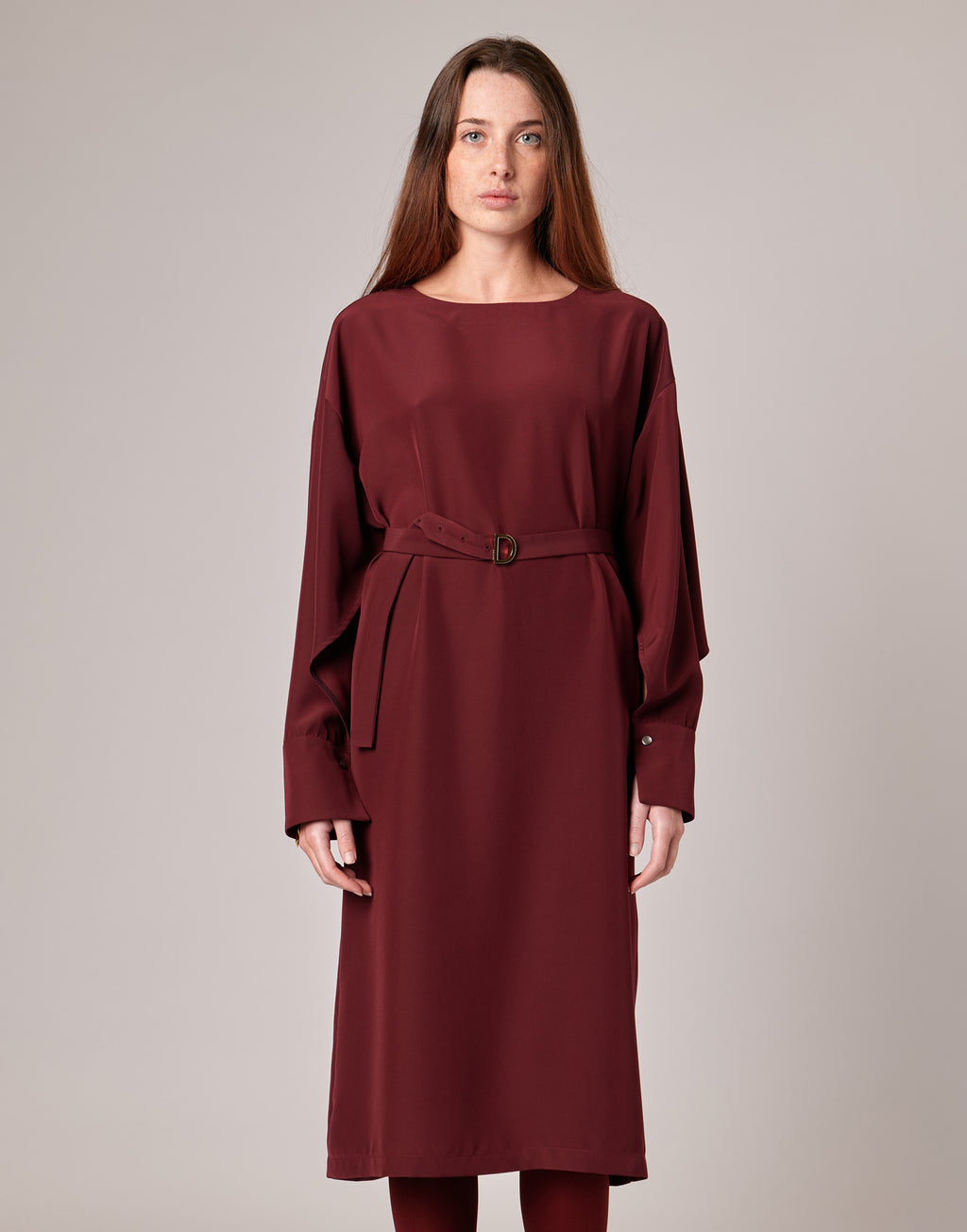 Abito Midi con Gemelli in Cady Bordeaux