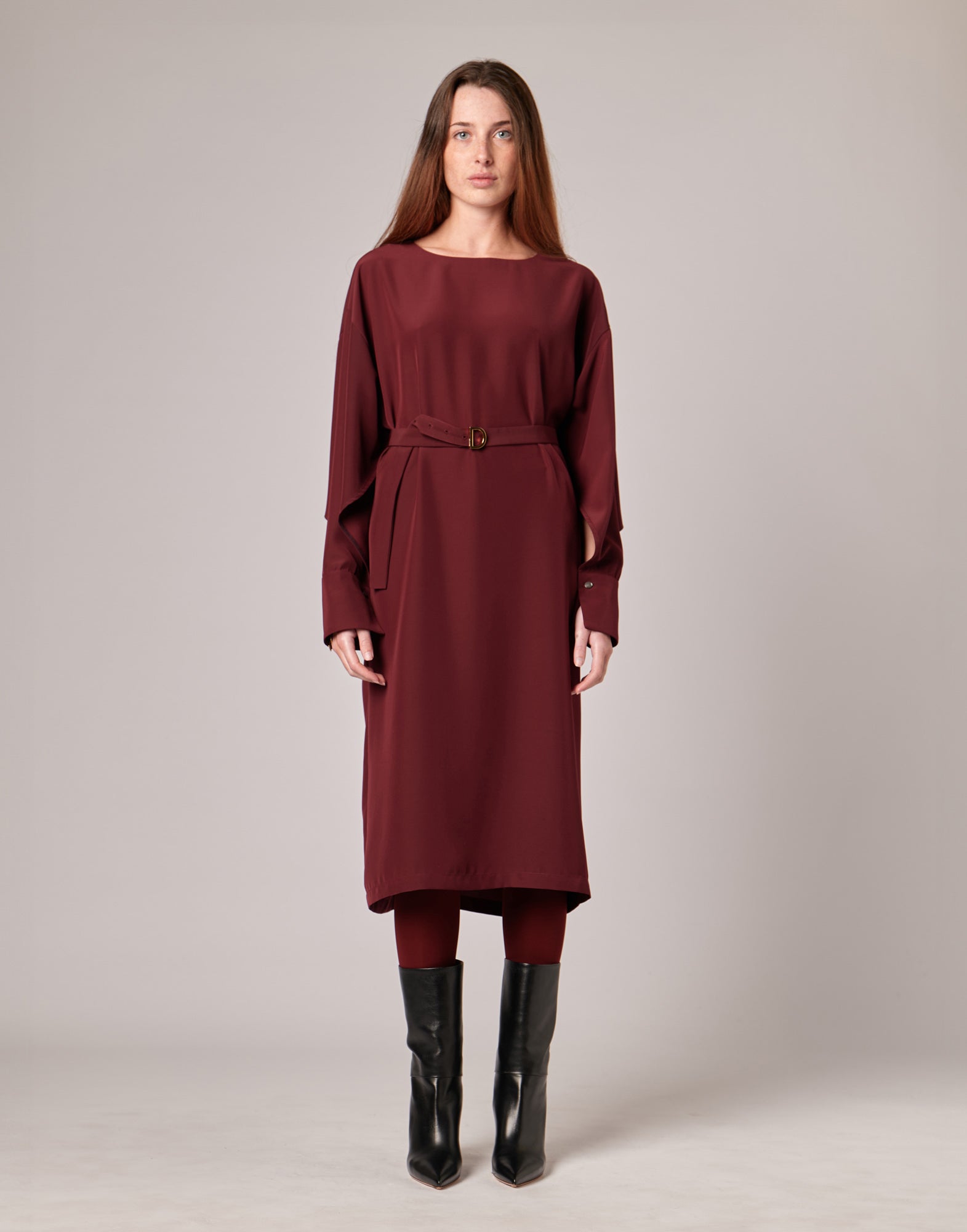 Abito Midi con Gemelli in Cady Bordeaux
