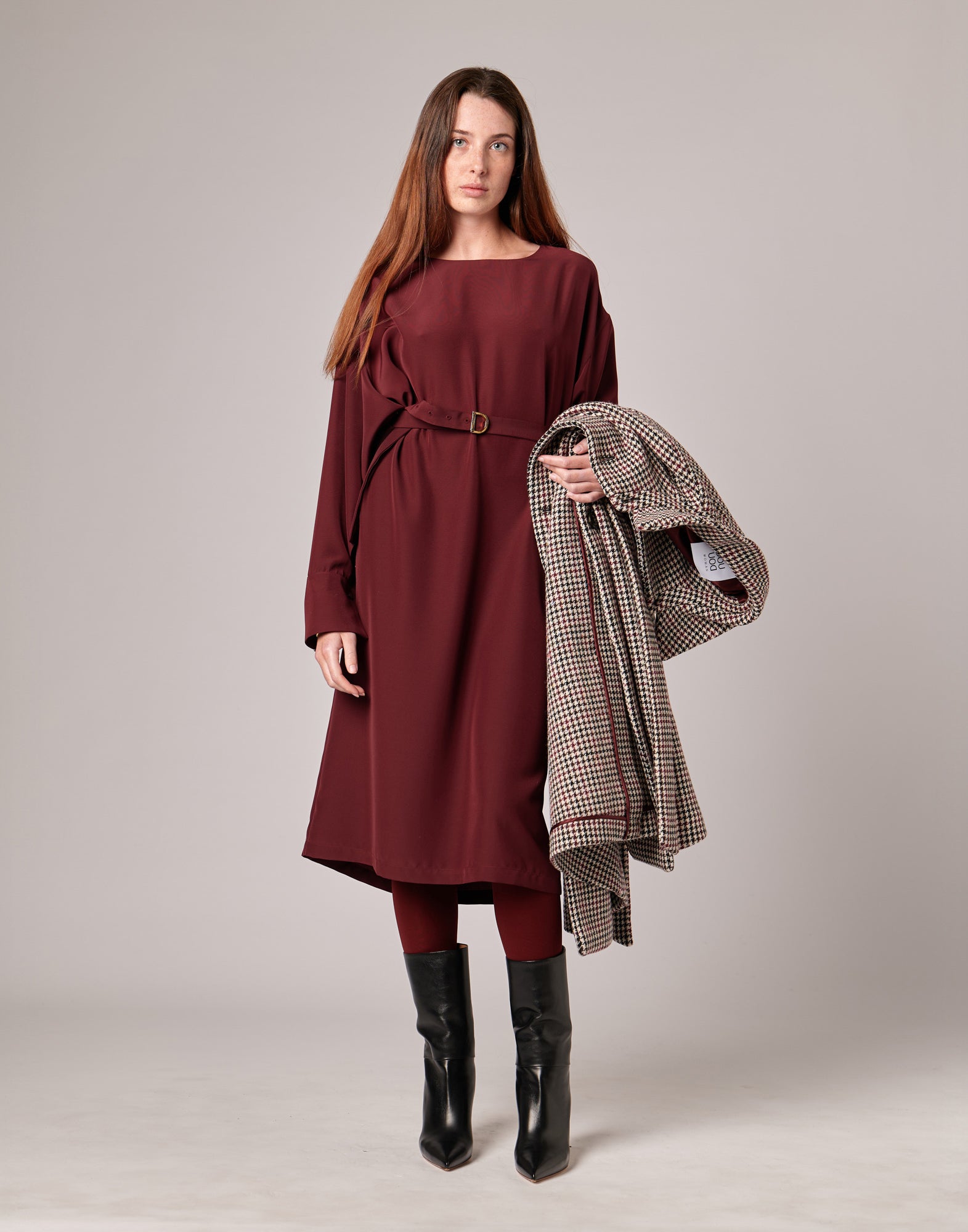 Abito Midi con Gemelli in Cady Bordeaux