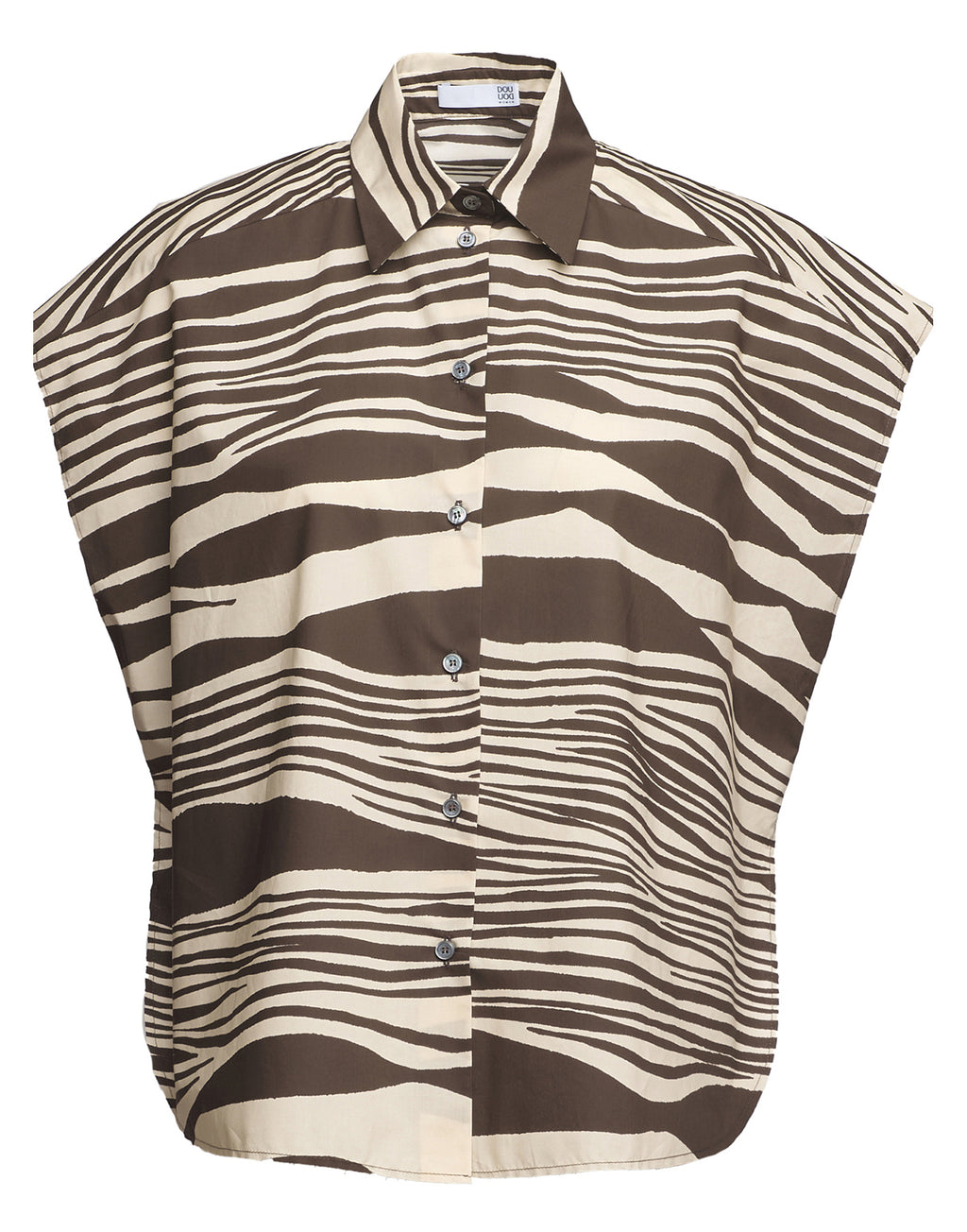 Camicia Over Smanicata in Popeline di Cotone Stampato Orzo/Fondente