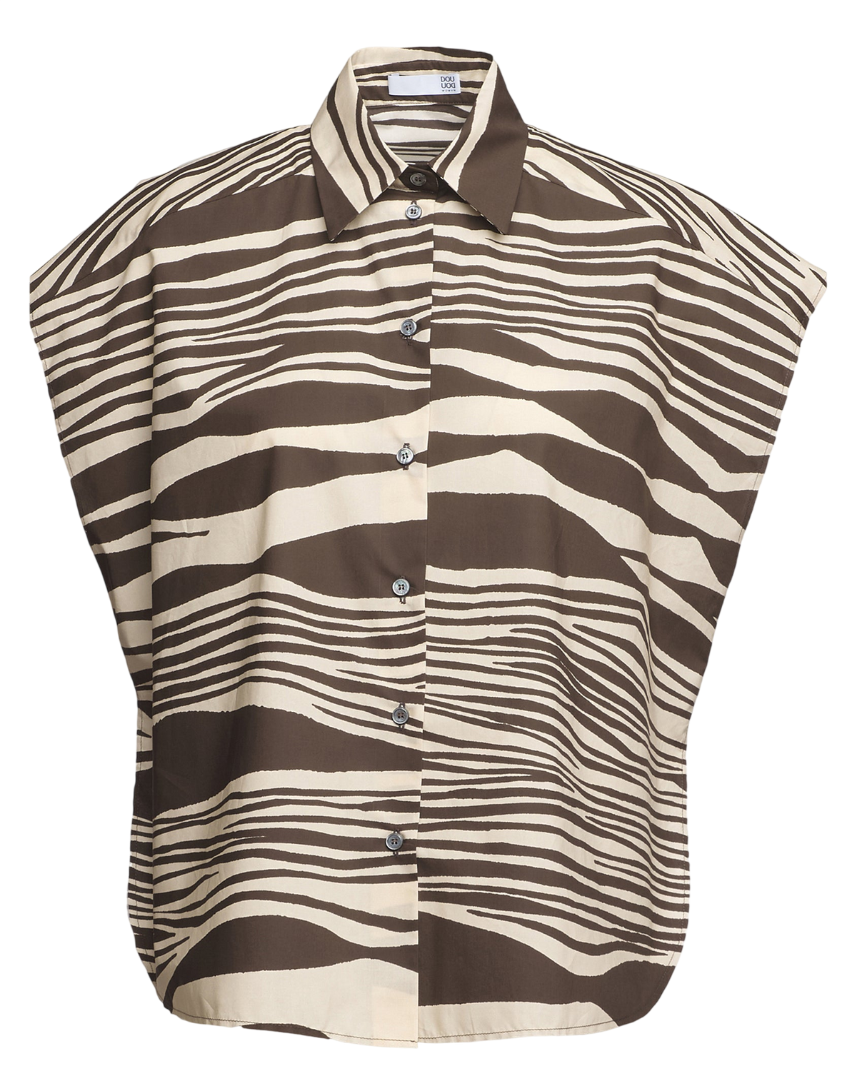 Oversized Sleeveless Printed Cotton Poplin Shirt Barley/Fondant