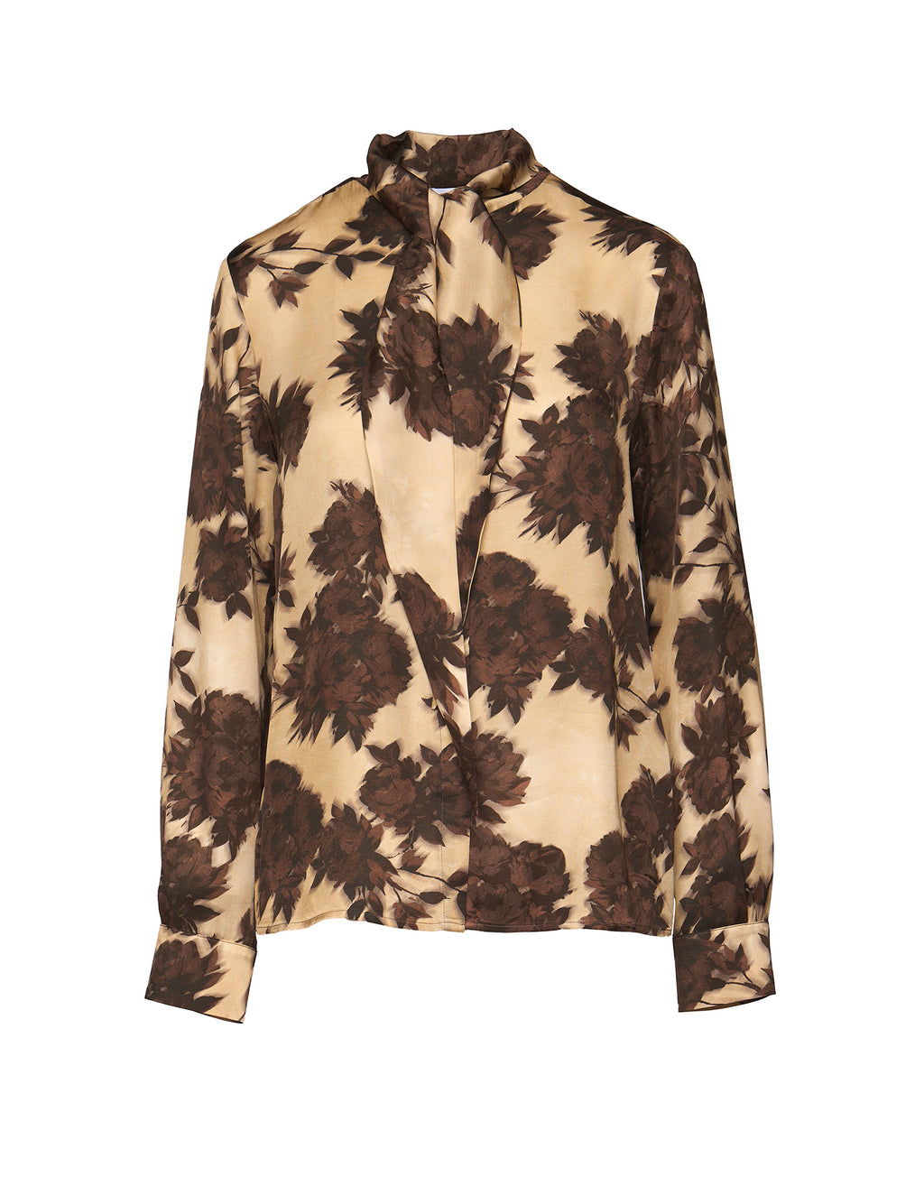 Camicia con Collo a Nastro in Twill con Stampa Floreale