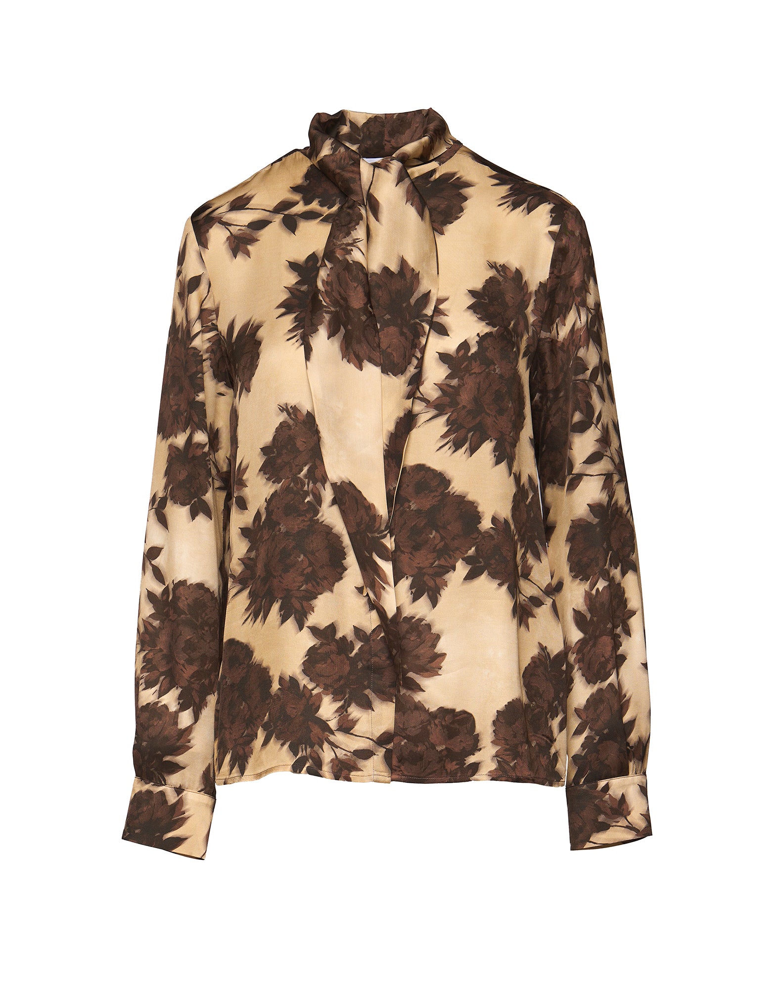Camicia con Collo a Nastro in Twill con Stampa Floreale
