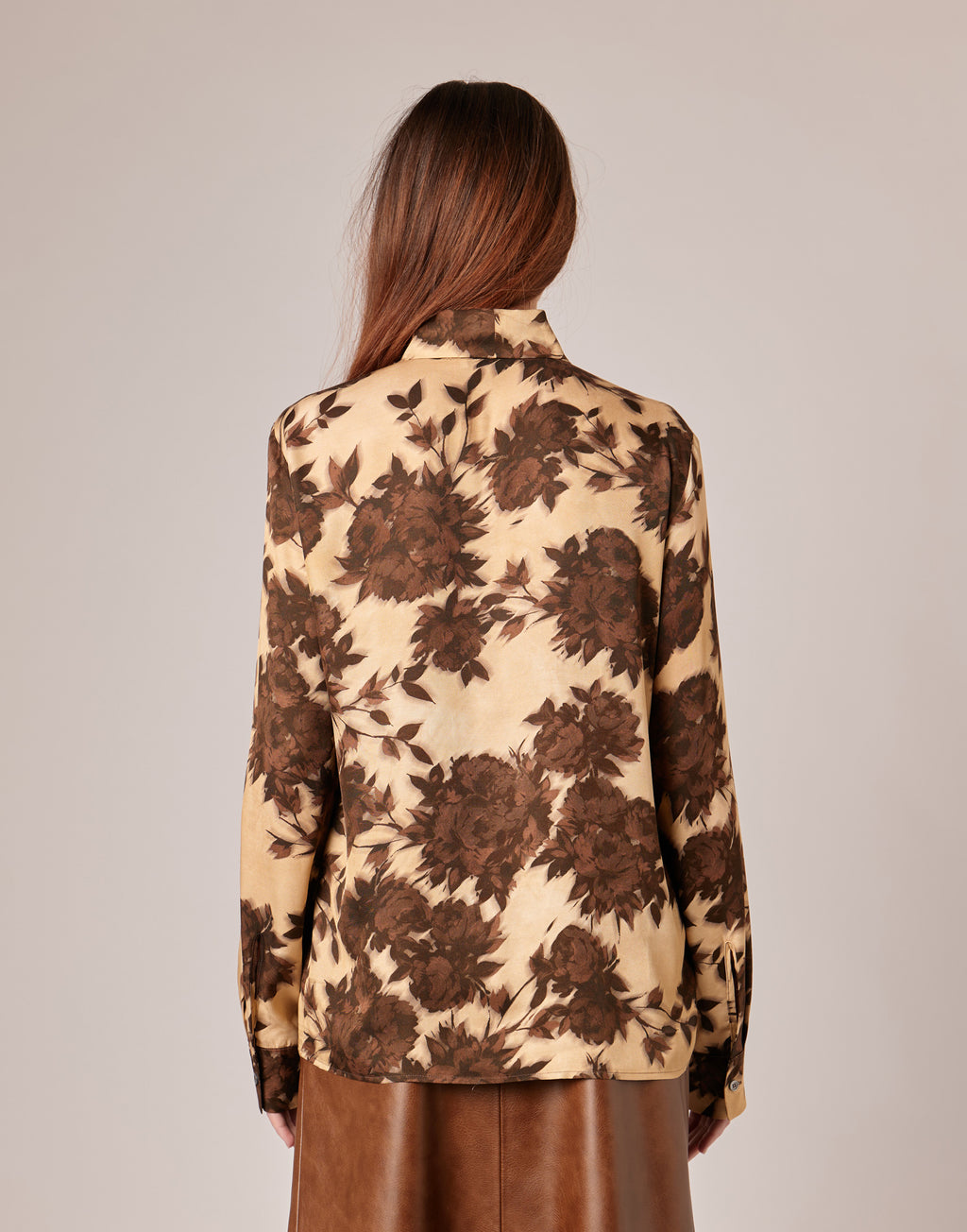 Camicia con Collo a Nastro in Twill con Stampa Floreale