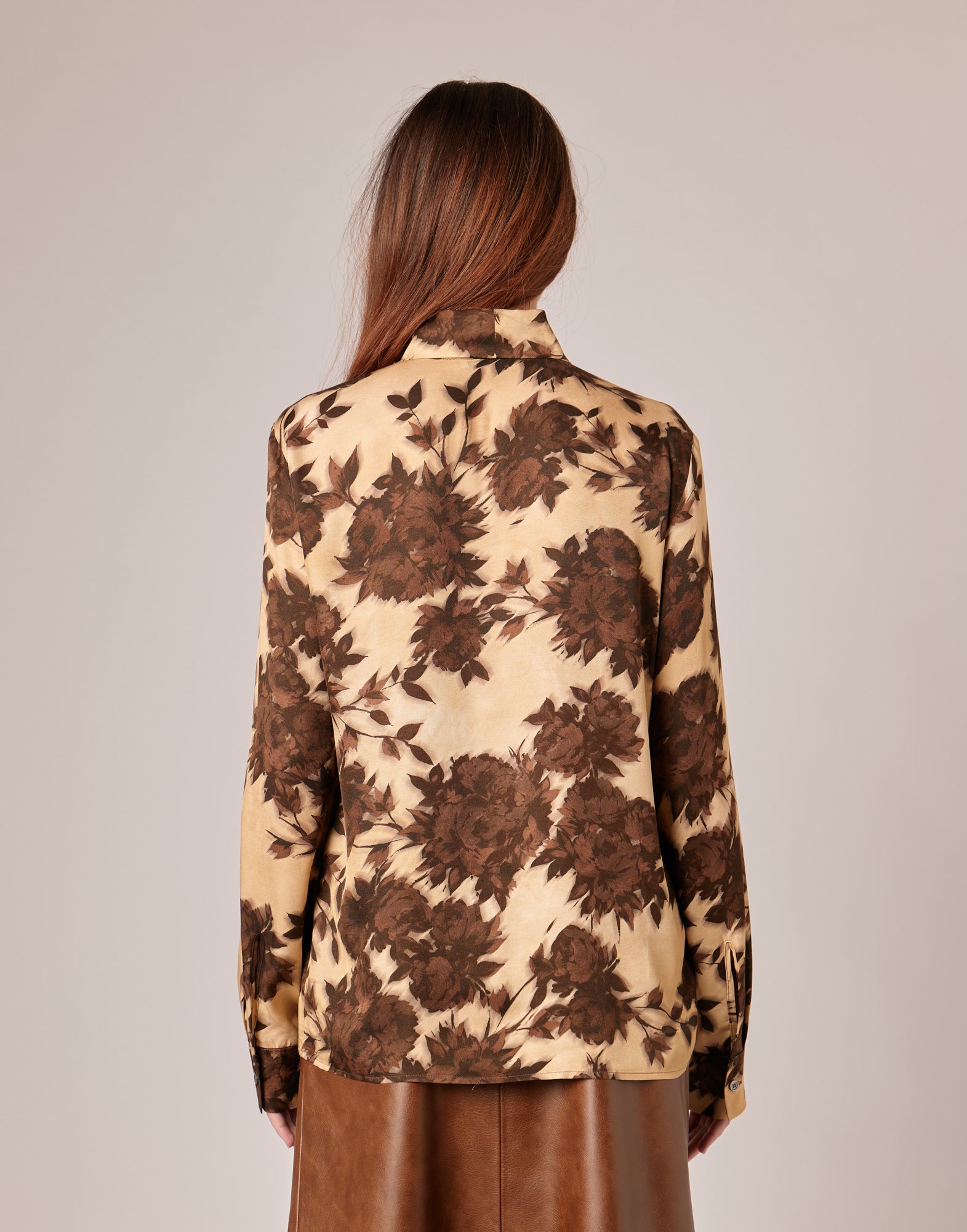 Camicia con Collo a Nastro in Twill con Stampa Floreale