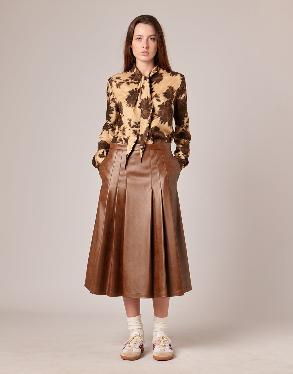Camicia con Collo a Nastro in Twill con Stampa Floreale
