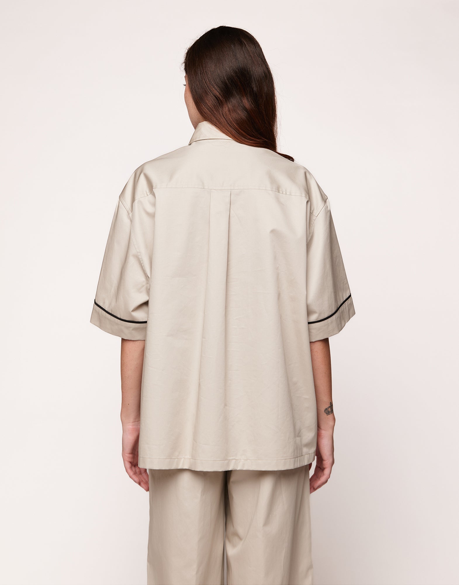 Camicia a Maniche Corte in Popeline Satin Lievito