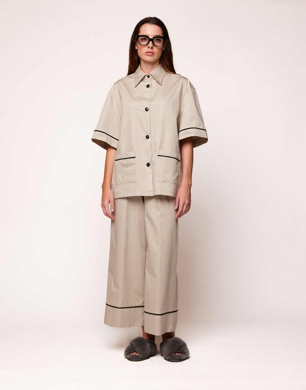 Camicia a Maniche Corte in Popeline Satin Lievito