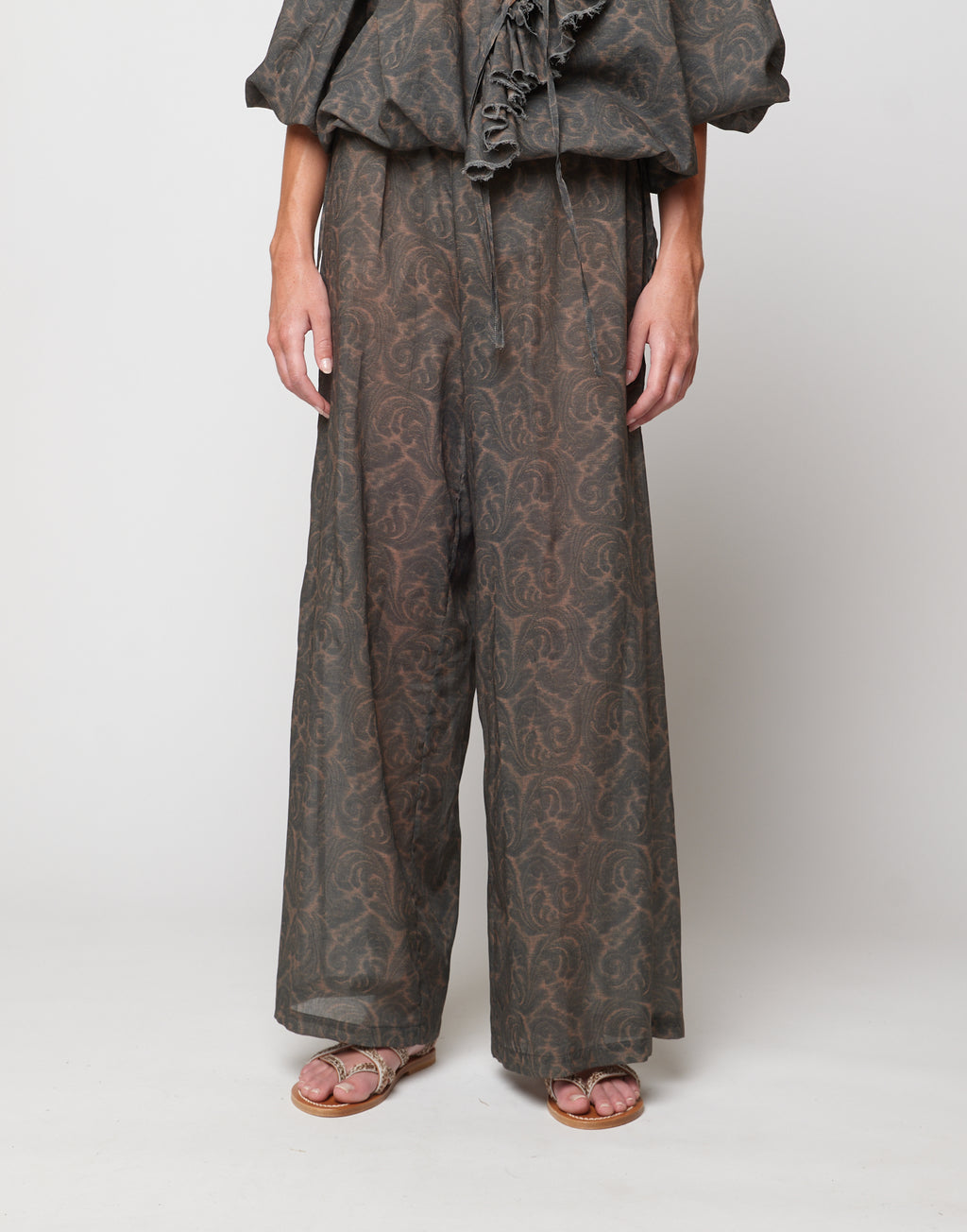 Pantaloni Wide-Leg in Mussola di Cotone Stampa Cashmere Ghisa