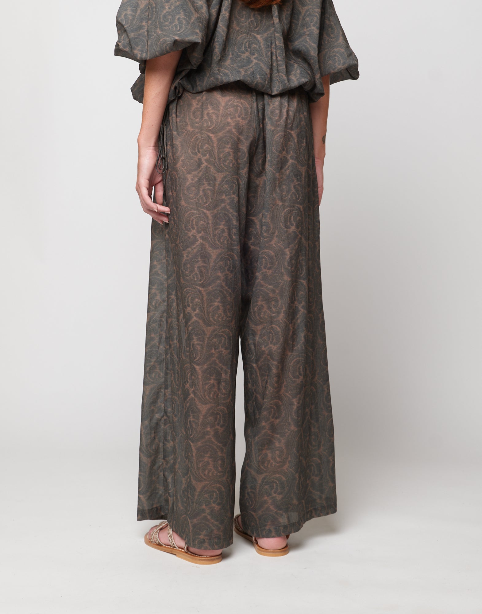 Pantaloni Wide-Leg in Mussola di Cotone Stampa Cashmere Ghisa