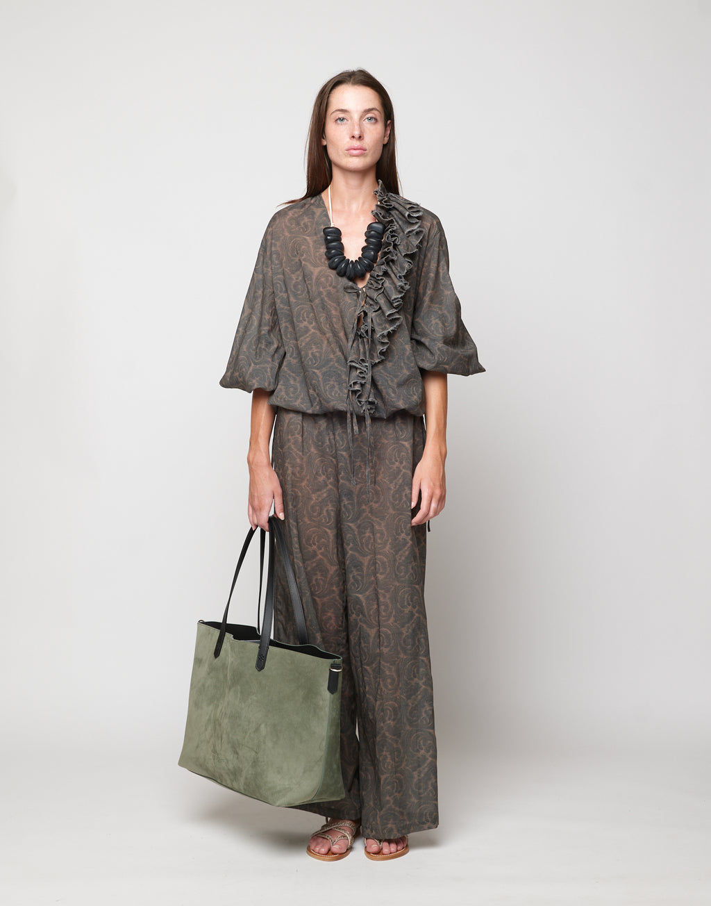 Pantaloni Wide-Leg in Mussola di Cotone Stampa Cashmere Ghisa