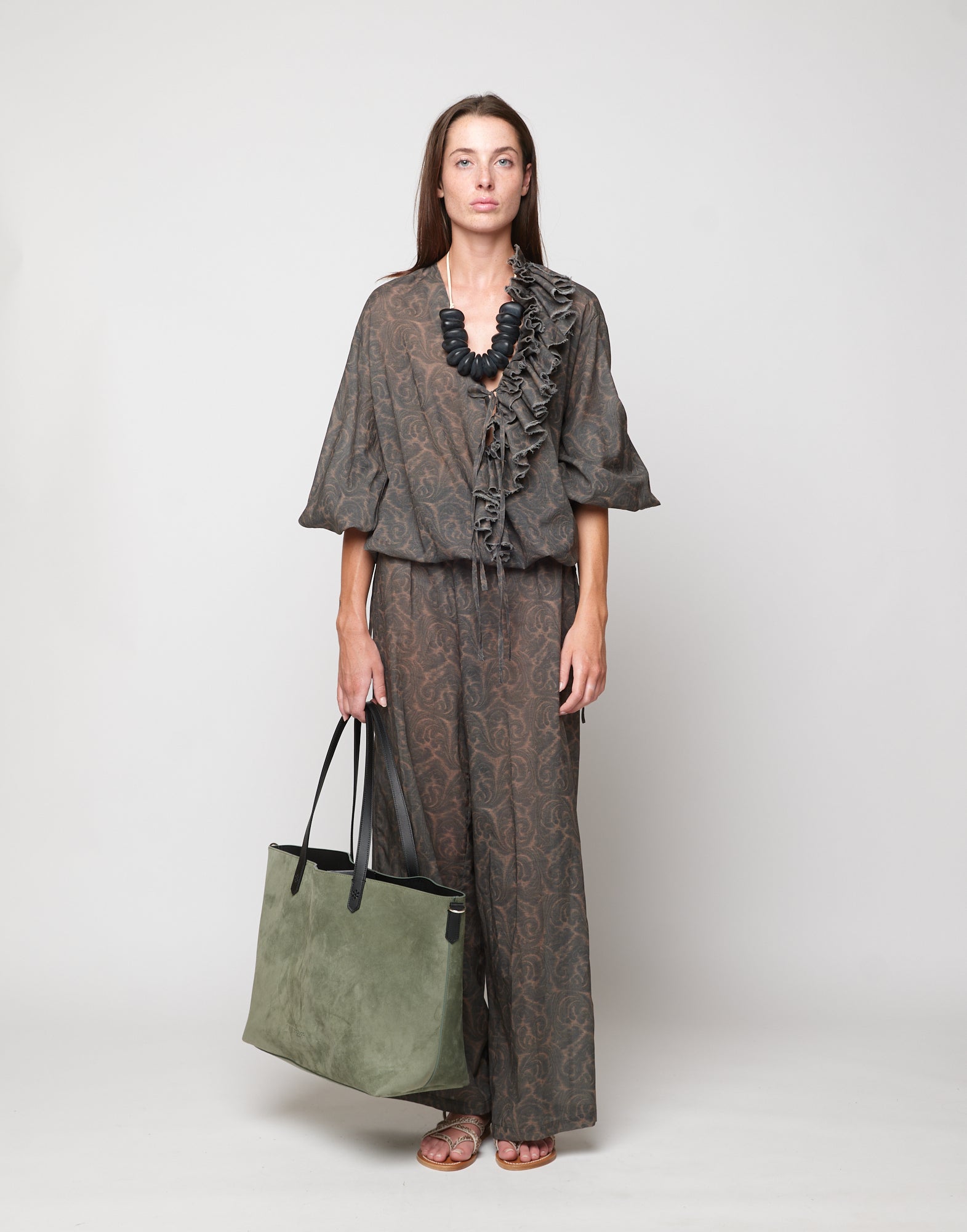 Pantaloni Wide-Leg in Mussola di Cotone Stampa Cashmere Ghisa