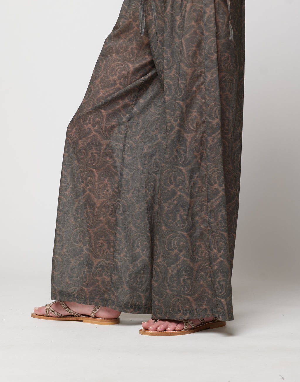 Pantaloni Wide-Leg in Mussola di Cotone Stampa Cashmere Ghisa