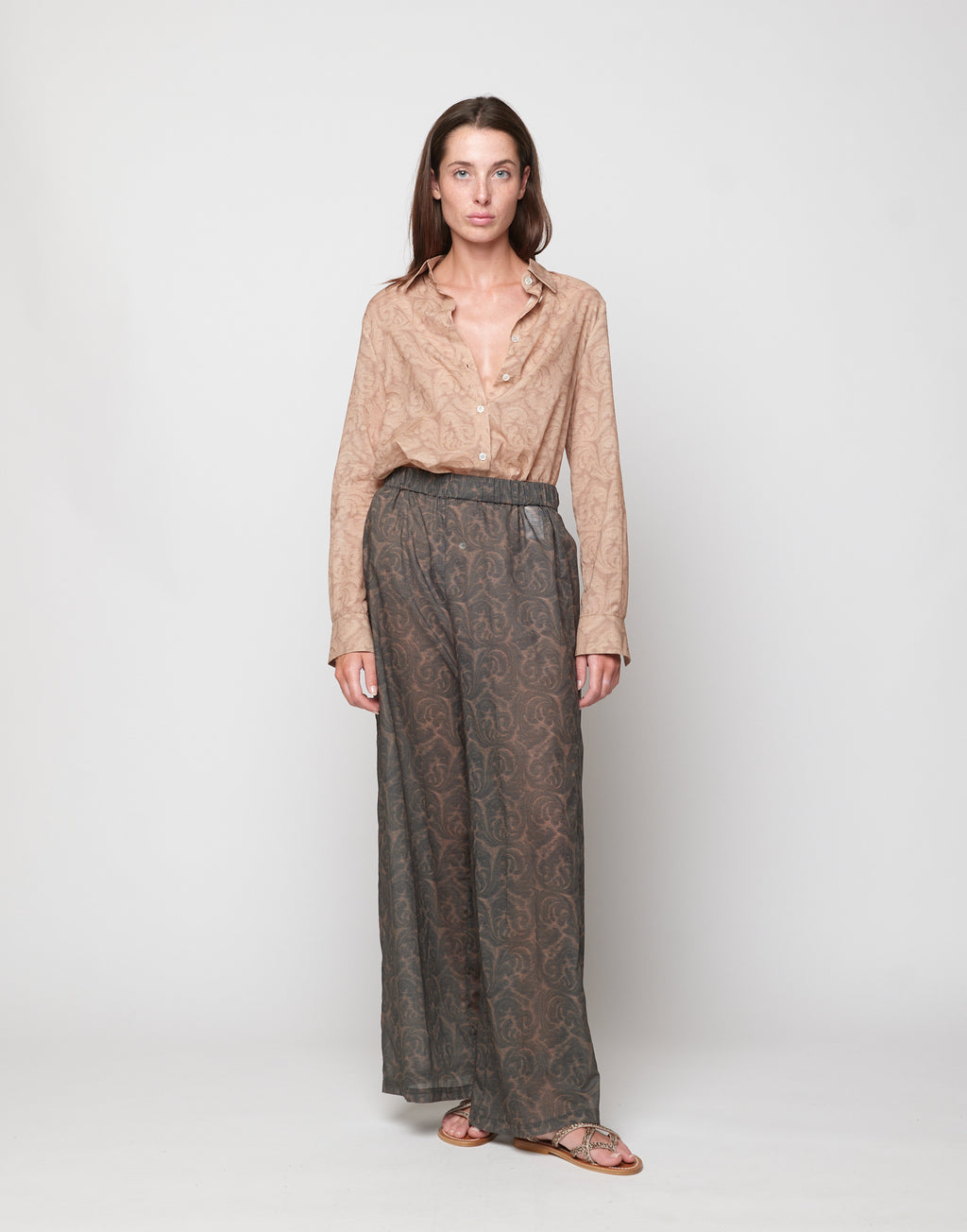 Pantaloni Wide-Leg in Mussola di Cotone Stampa Cashmere Ghisa