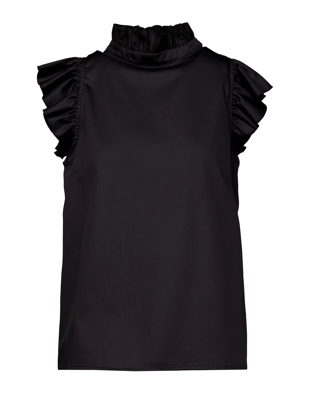 Top Smanicato con Rouches in Popeline Satin Nero