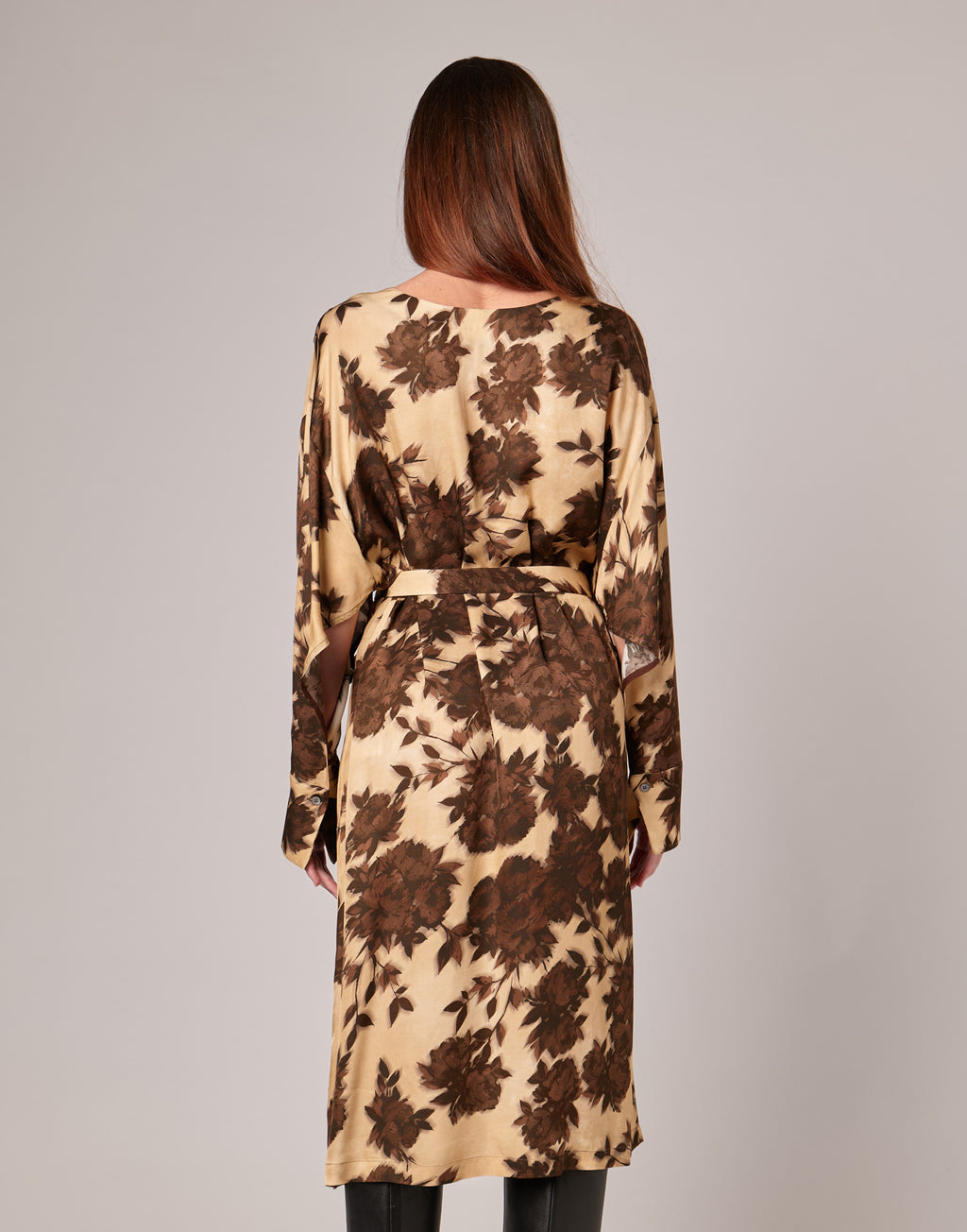 Abito Midi a Sacchetto in Twill con Stampa Floreale