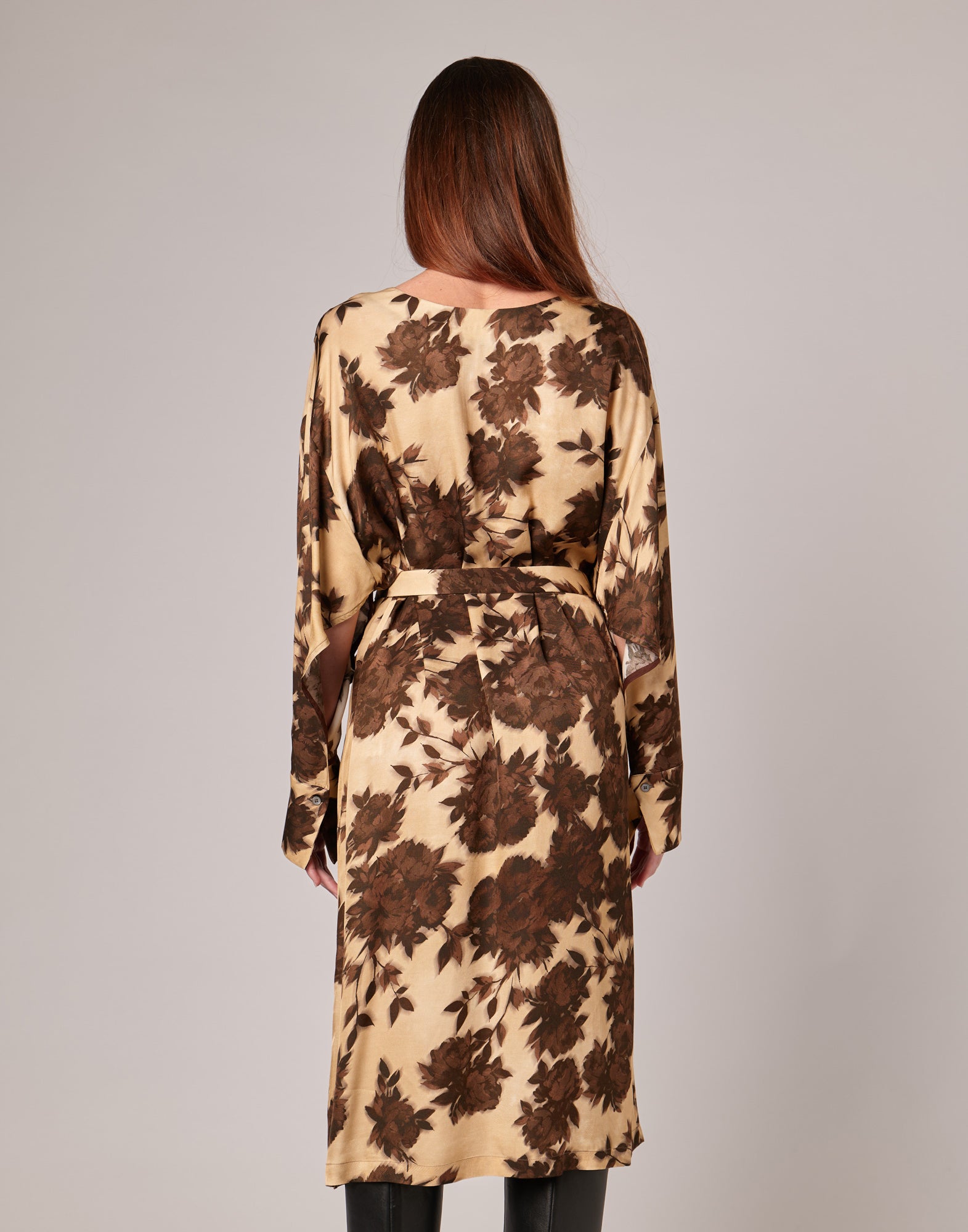 Abito Midi a Sacchetto in Twill con Stampa Floreale