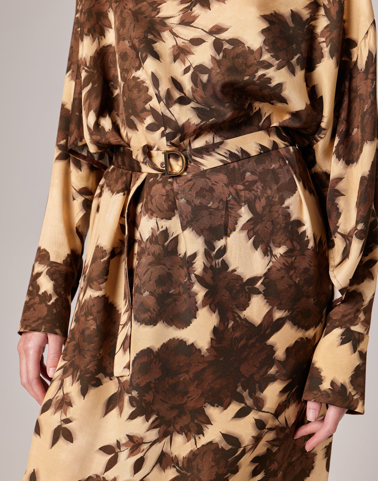 Abito Midi a Sacchetto in Twill con Stampa Floreale