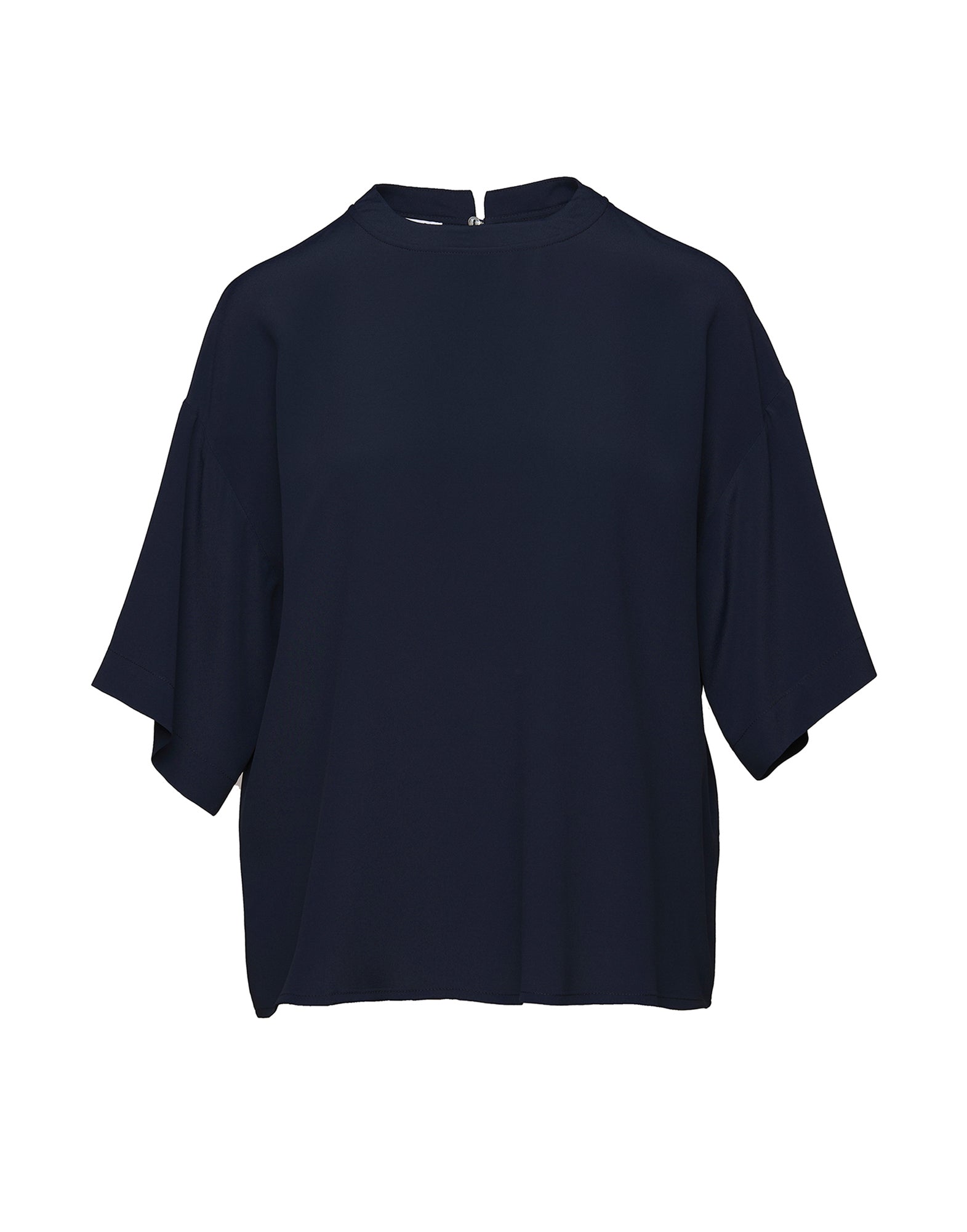 T-shirt in Crepe de Chine Navy Blu